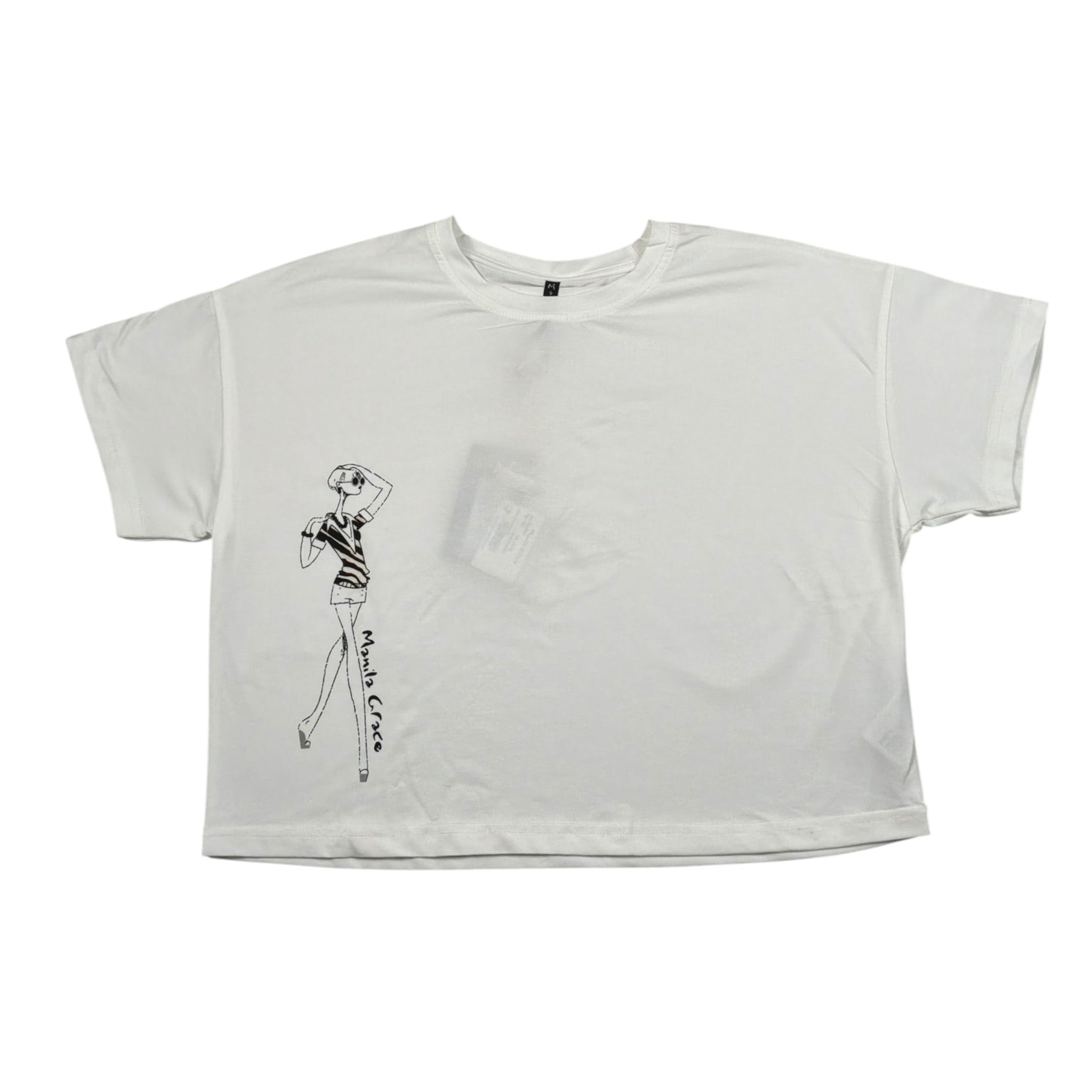 Manila Grace T-Shirt Girocollo Tinta Unita con Stampa per Bambina MG2616 PANNA MANILA GRACE 