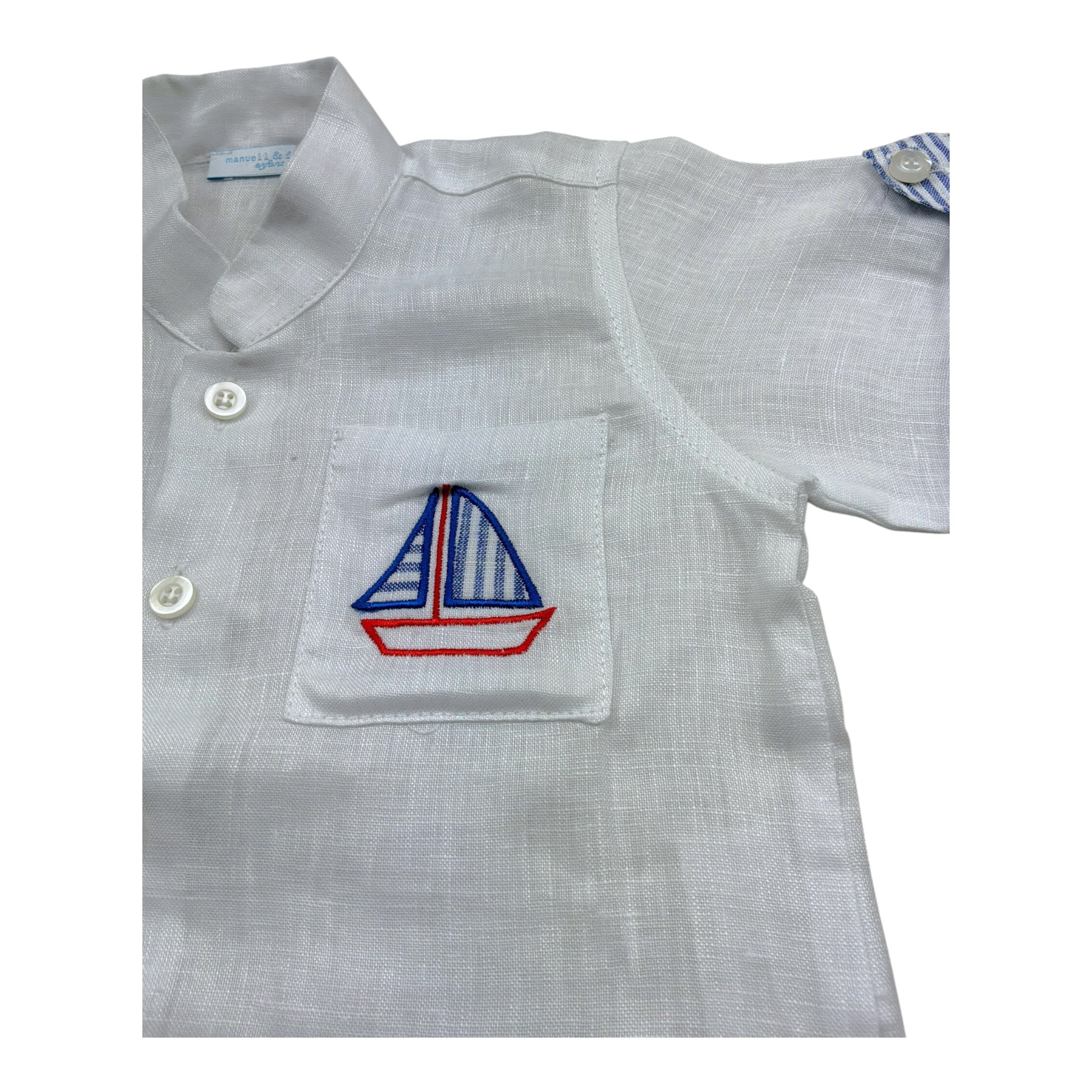 Manuel & Frank Camicia Mezza Manica Tinta Unita con Stampa per Neonato MF3255I BIANCO MANUEL & FRANK 