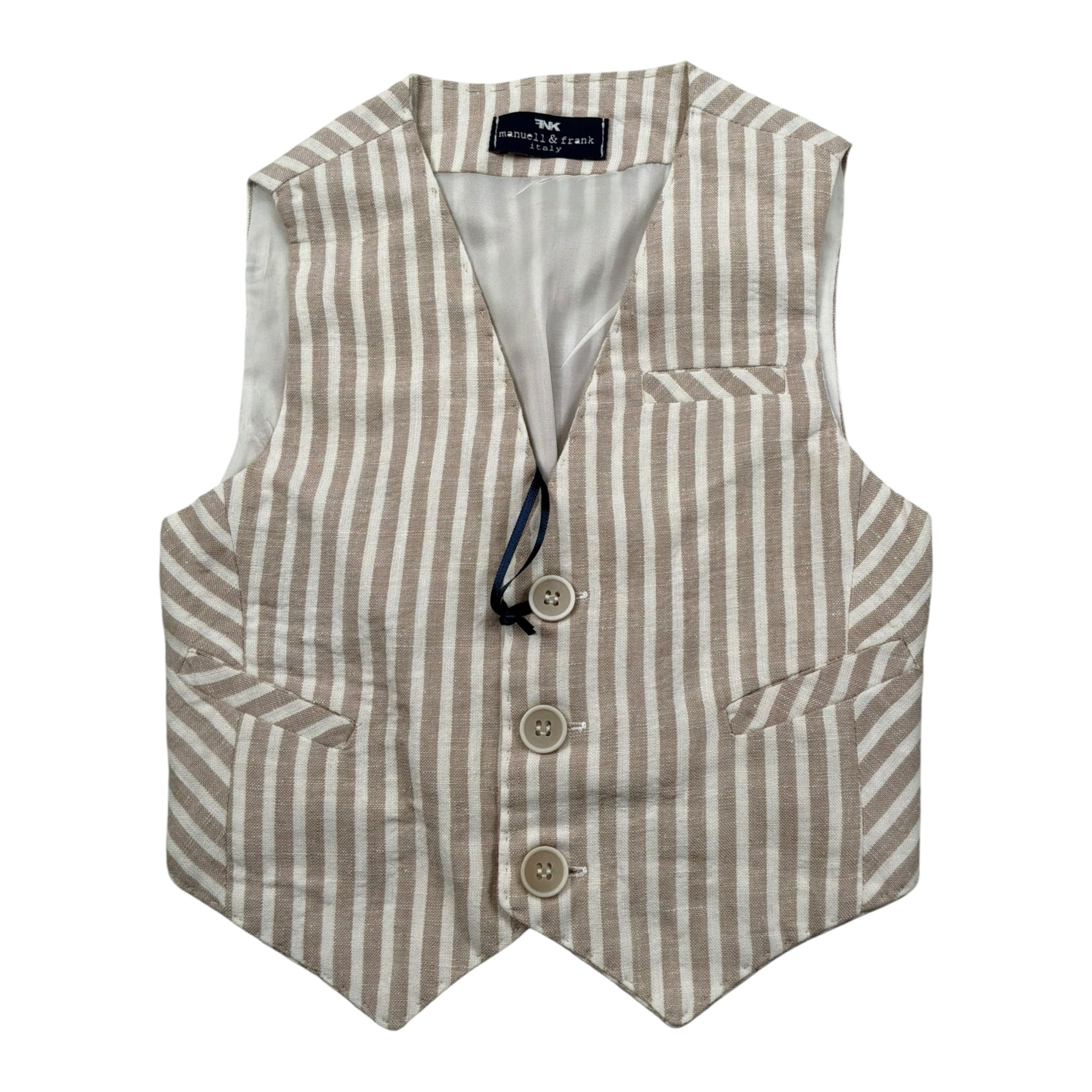Manuel & Frank Gilet Tinta Unita con Bottoni E Fantasia A Righe per Bambino MF5155NJ BEIGE MANUEL & FRANK 