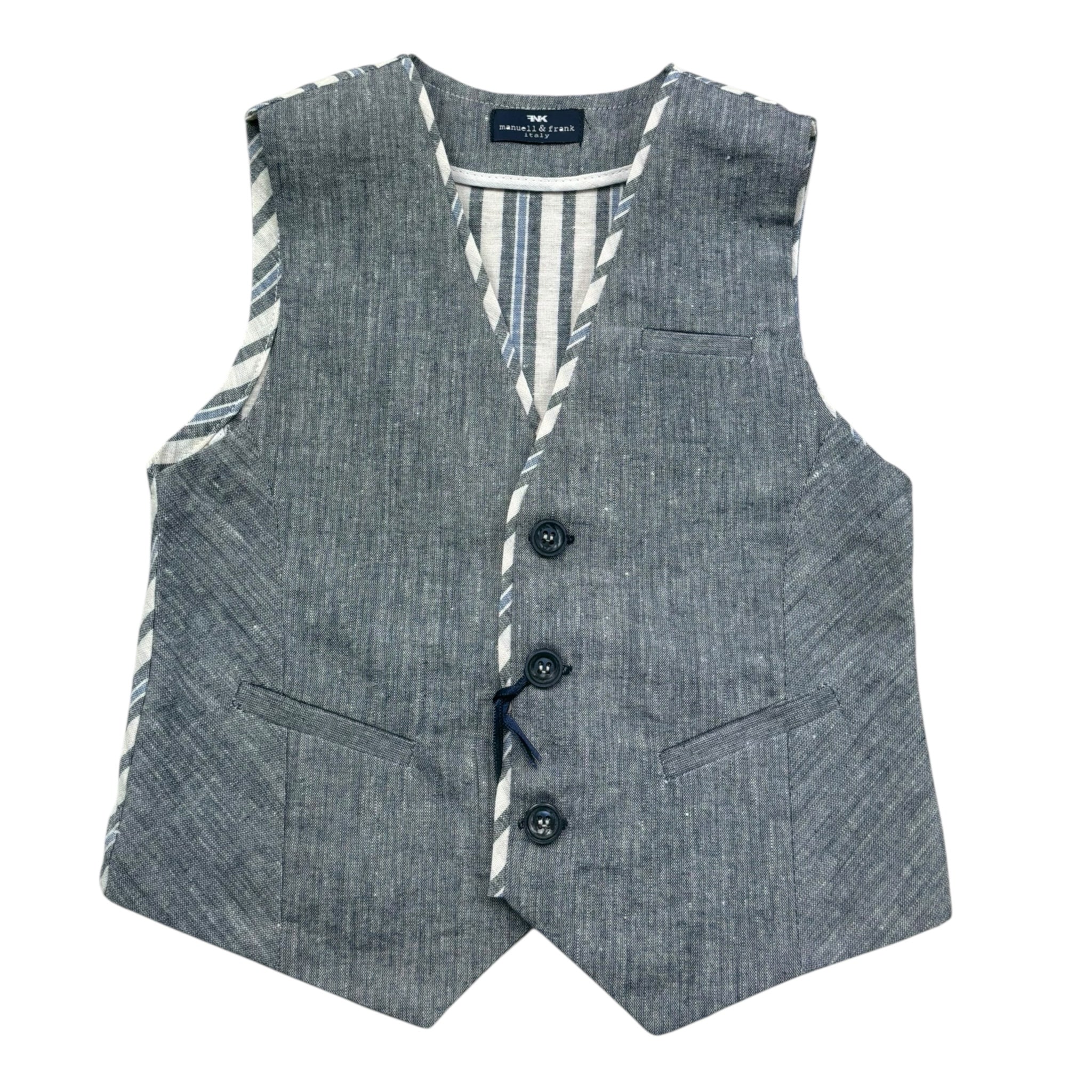 Manuel & Frank Gilet Tinta Unita con Fantasia A Righe per Bambino MF5192B GRIGIO MANUEL & FRANK 