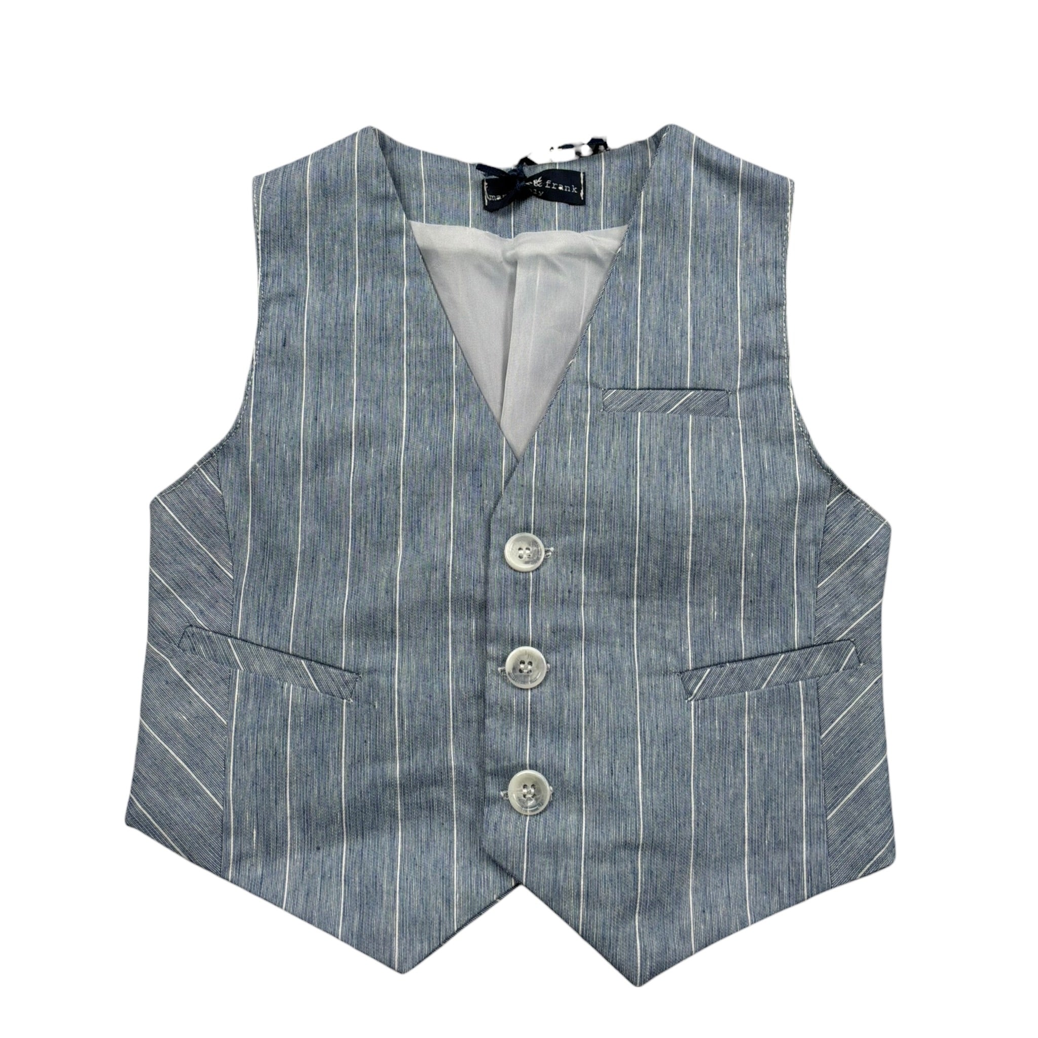 Manuel & Frank Gilet Tinta Unita con Bottoni E Fantasia A Righe per Bambino MF5193N AZZURRO MANUEL & FRANK 