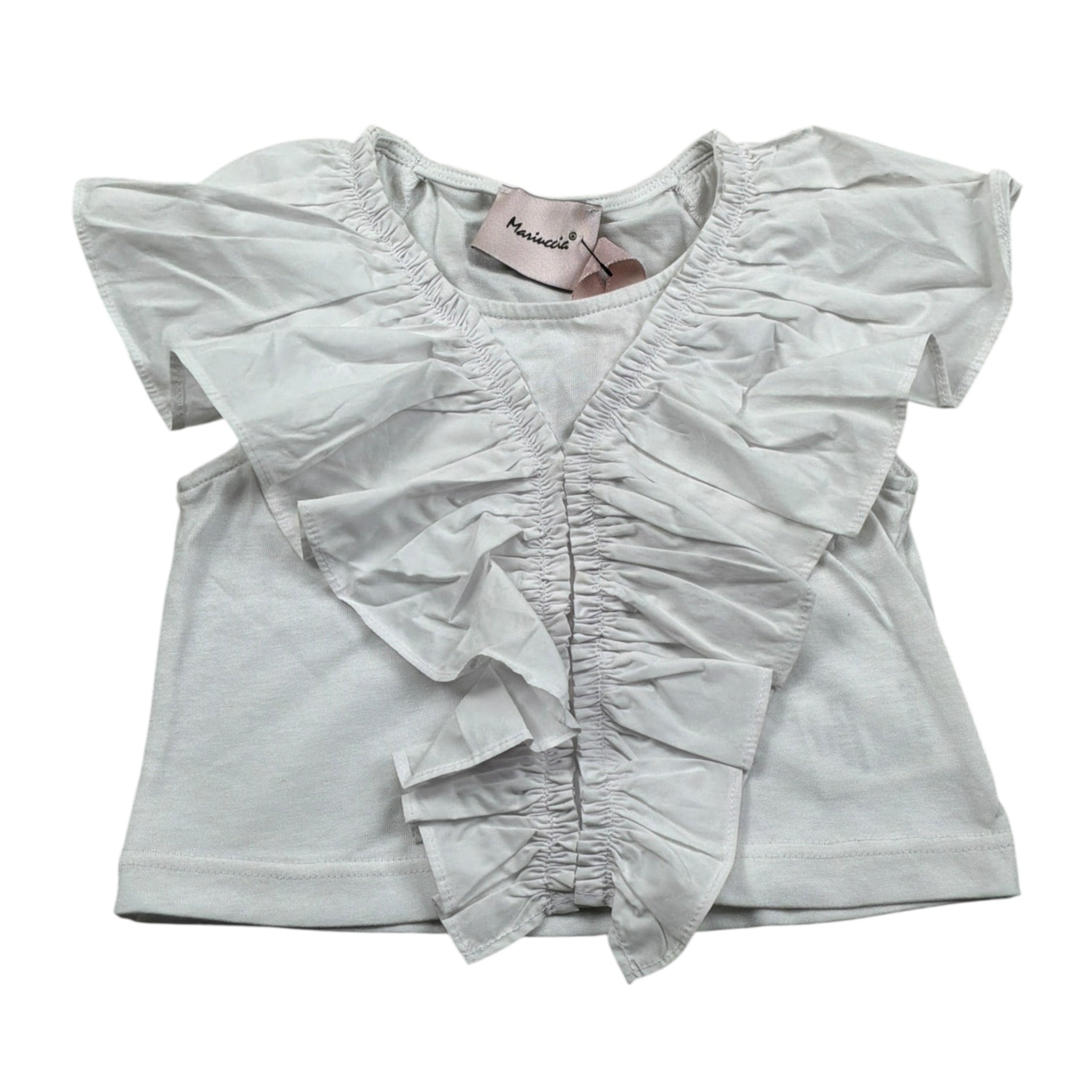 Mariuccia Top tinta unita Giromanica con Rouches Bianco per Neonata MMBSS22C475N BIANCO MARIUCCIA 