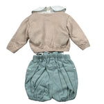 Marlu' Complet 3 Pezzi Camicia-Pagliaccetto-Cardigan per Neonato EM60560 BEIGE/VERDE MARLU' 