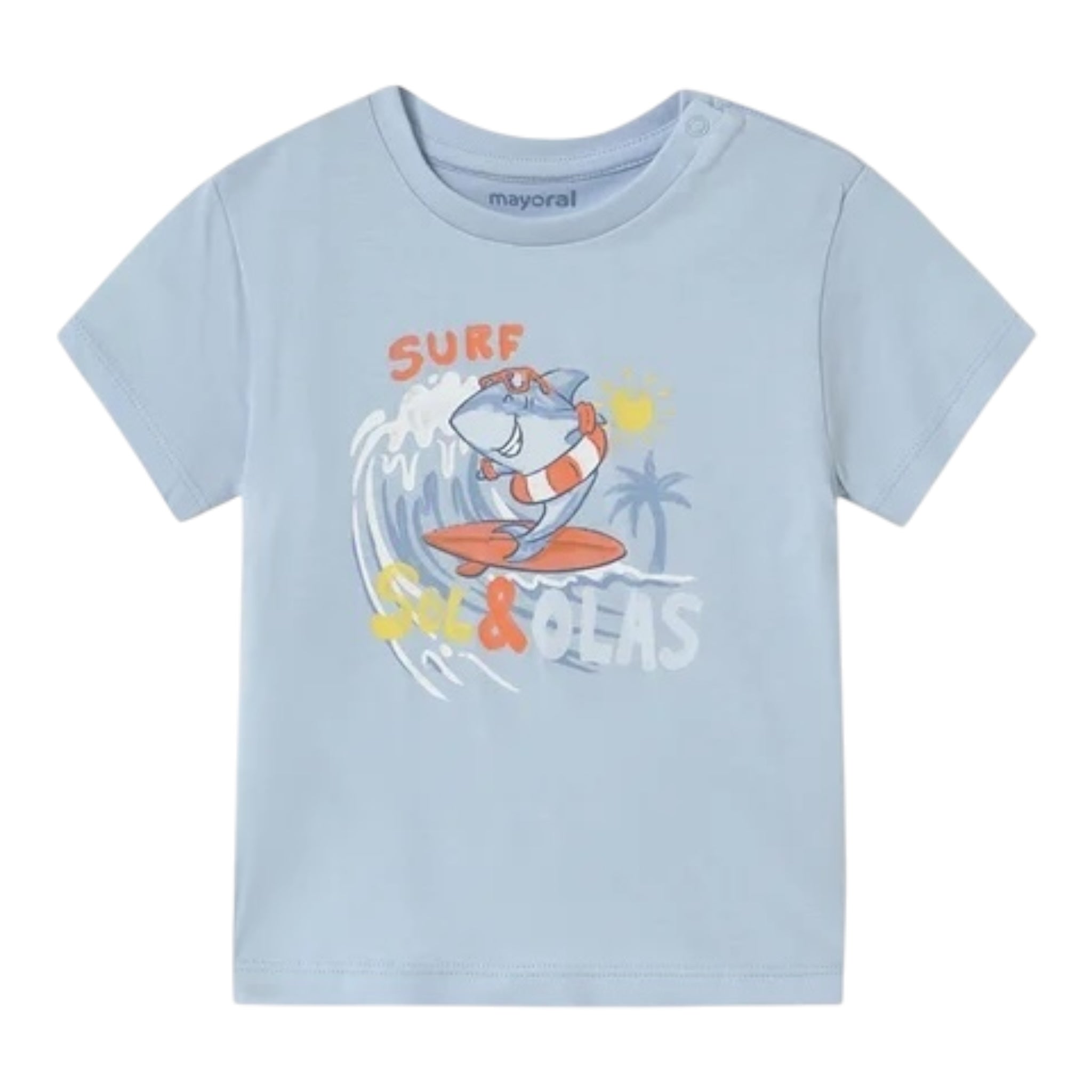 Mayoral T-Shirt Girocollo Tinta Unita con Stampa per Neonato 1065X AZZURRO MAYORAL 