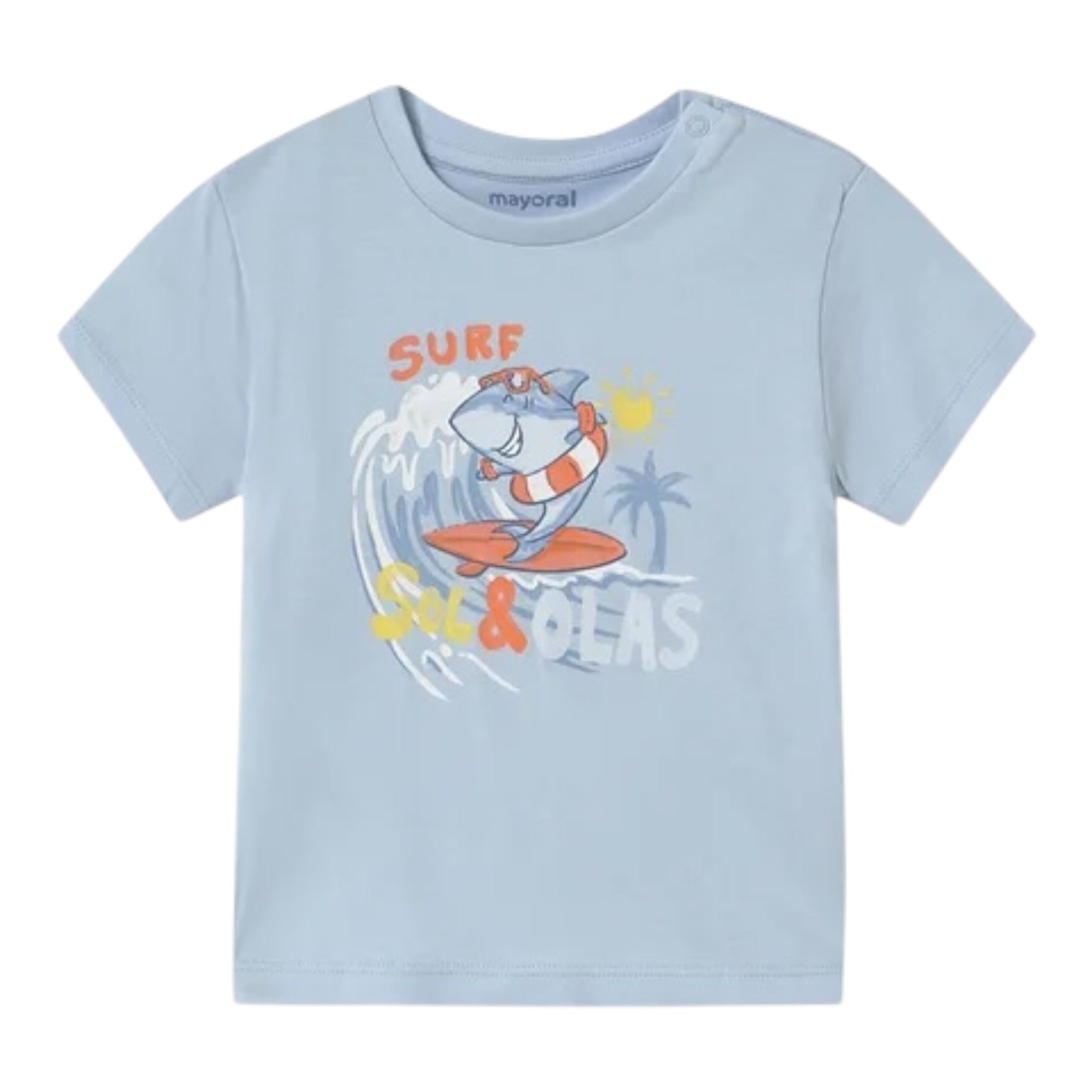 Mayoral T-Shirt Girocollo Tinta Unita con Stampa per Neonato 1065XX AZZURRO MAYORAL 