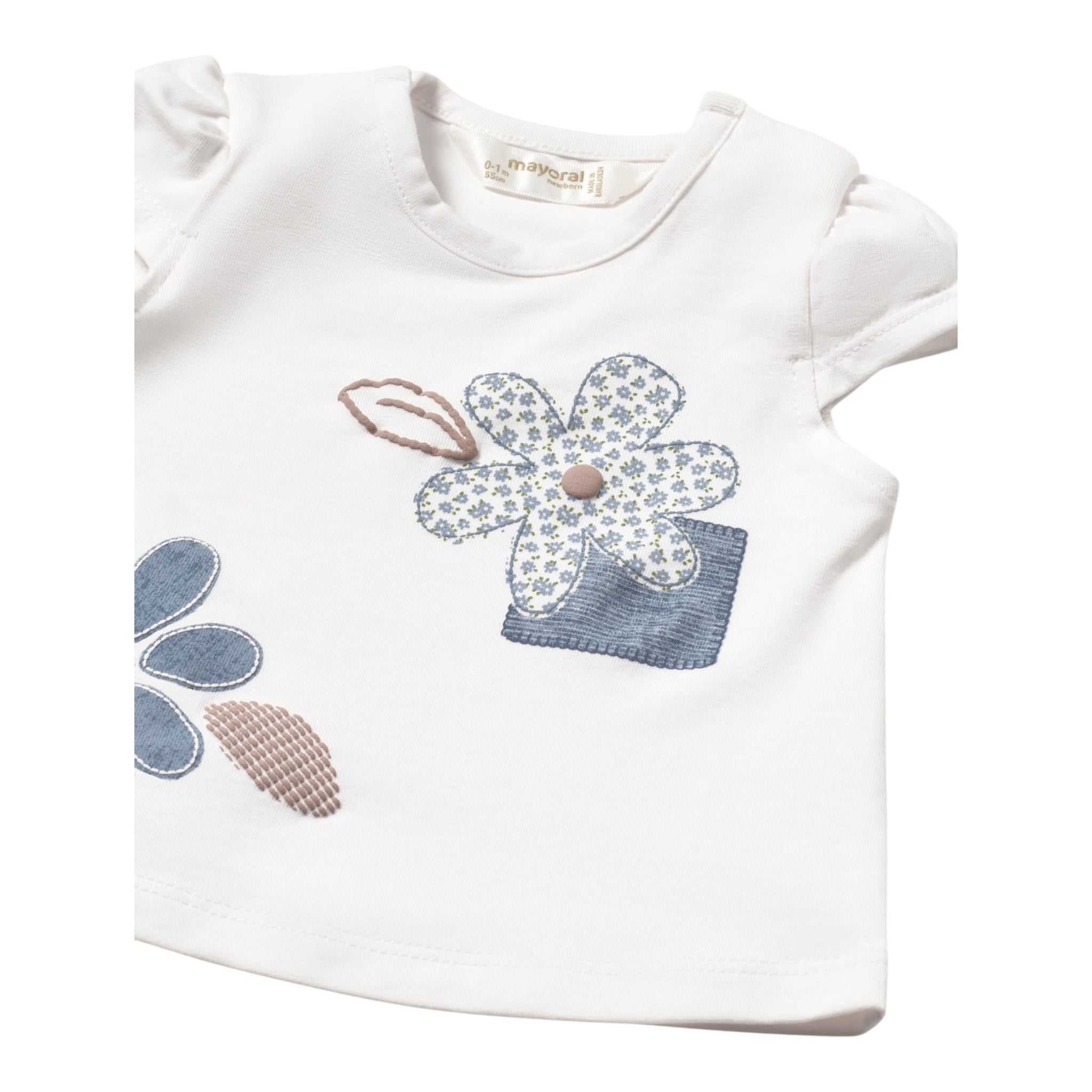 Mayoral T-Shirt Girocollo Tinta Unita con Stampa Fiori per Neonata 107059 BIANCO MAYORAL 