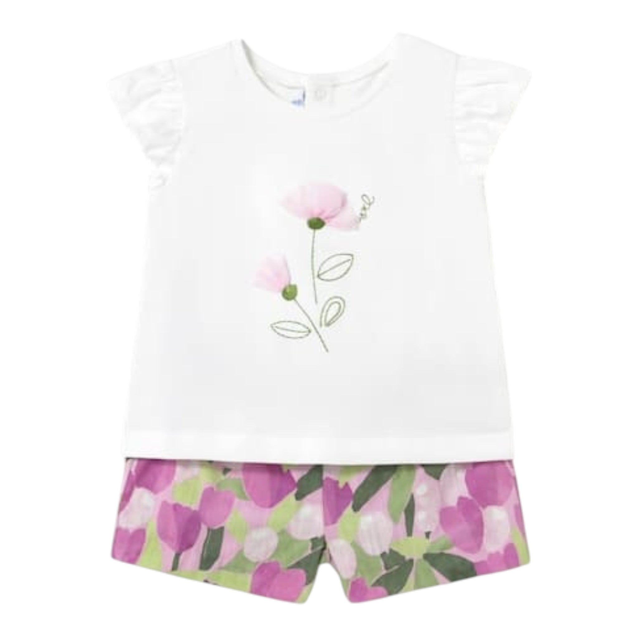Mayoral Completo 2 Pezzi T-Shirt-Shorts per Neonata 1237 BIANCO/ROSA MAYORAL 