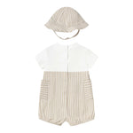 Mayoral Set Pagliaccetto Bicolore con Fantasia A Righe-Cappello per Neonato 1602X BIANCO/BEIGE MAYORAL 