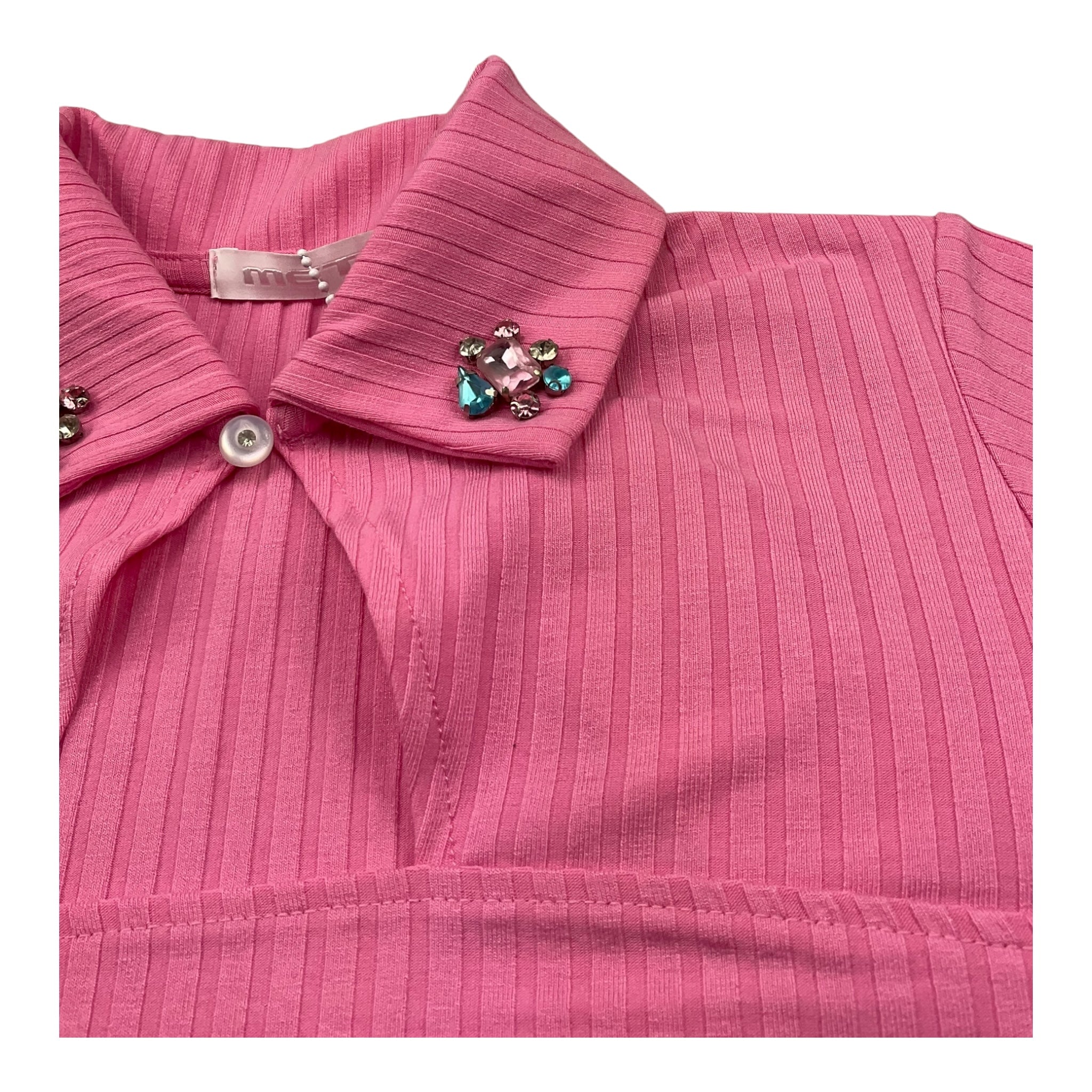 Met T-Shirt Asimmetrica Tinta Unita con Applicazioni per Bambina ME205 ROSA MET 
