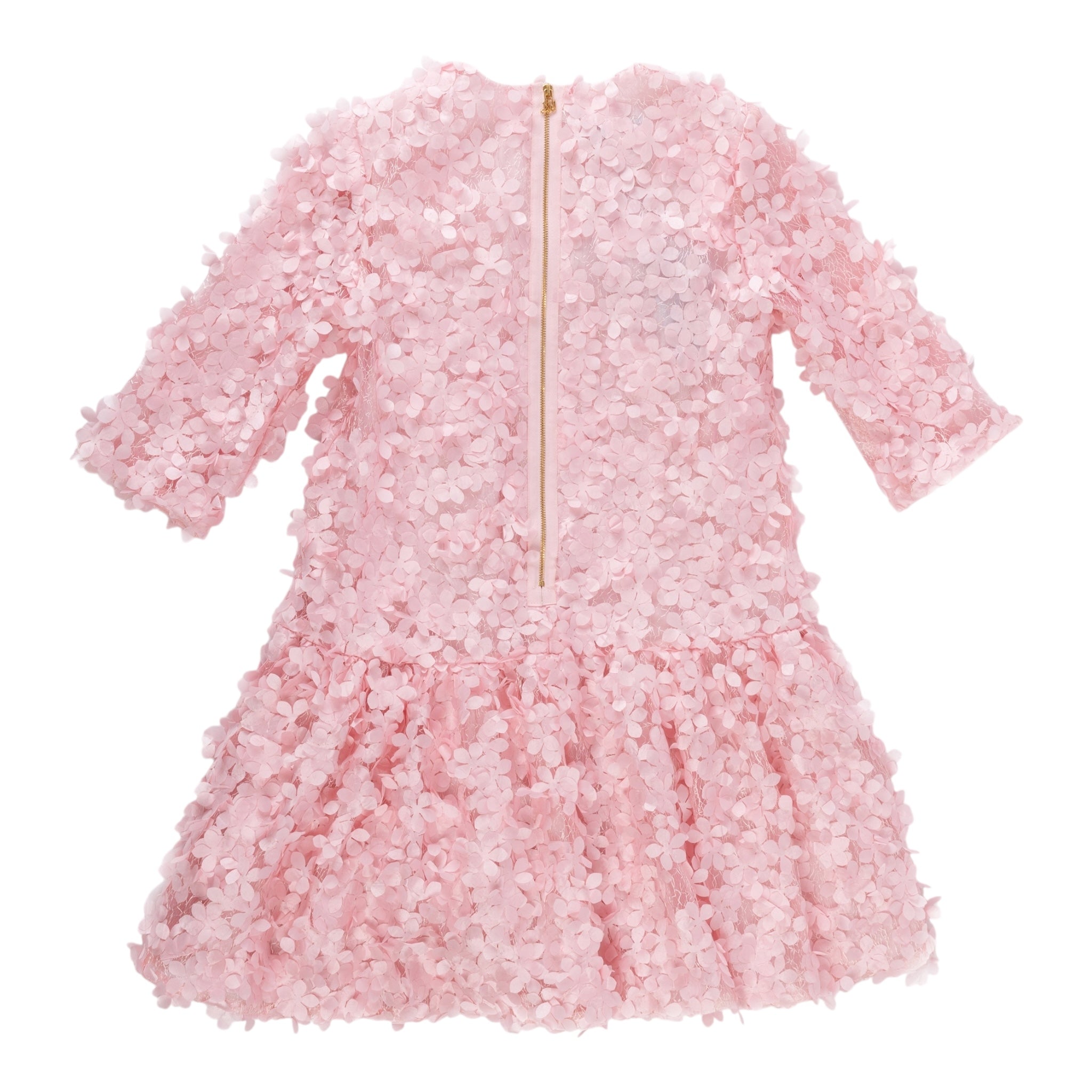 Mimisol Abito Manica Lunga Tinta Unita con Applicazioni Fiori per Bambina MFAB646 ROSA MIMISOL 