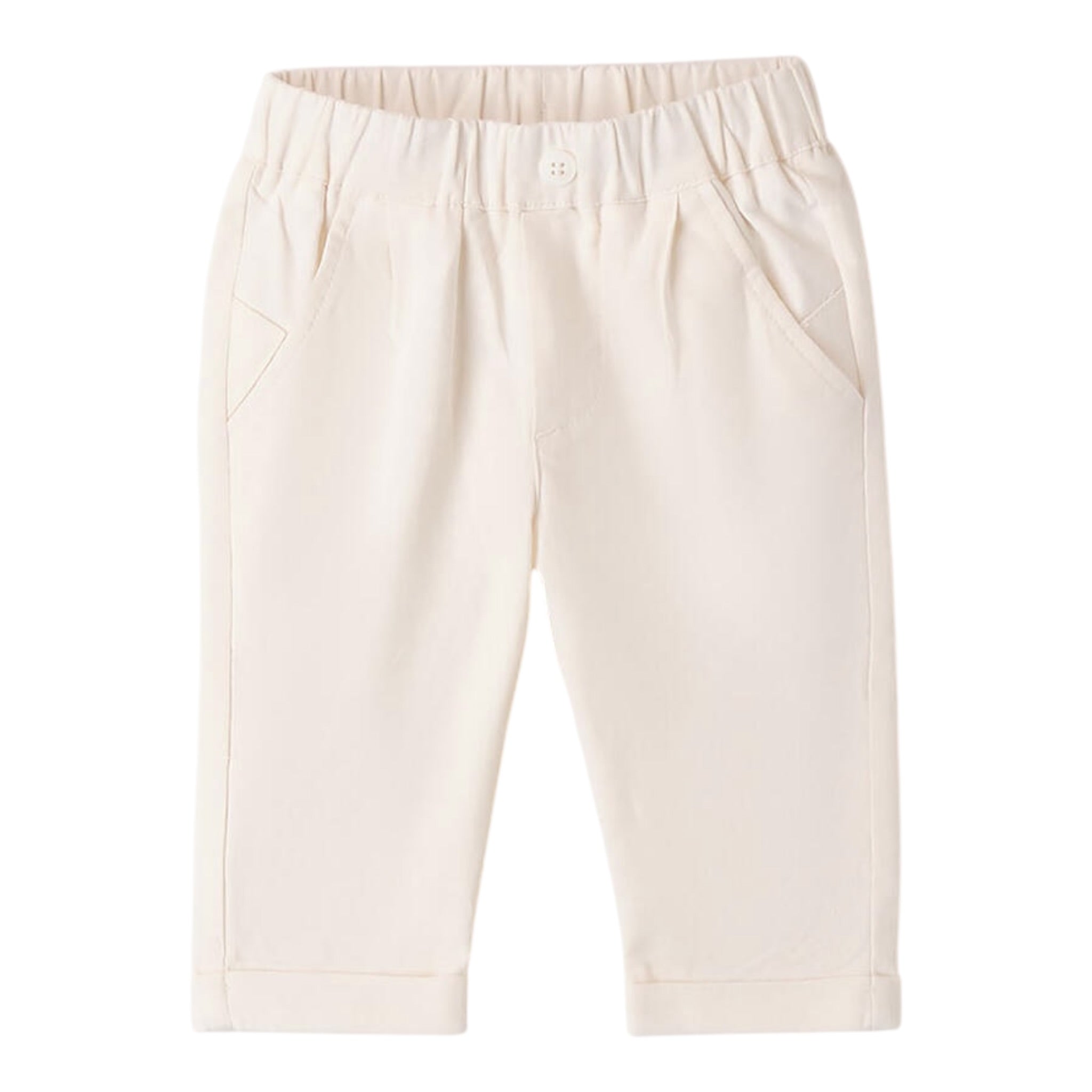 Mini Banda Pantalone Tinta Unita con Elastico In Vita per Neonato 38666 PANNA MINI BANDA 