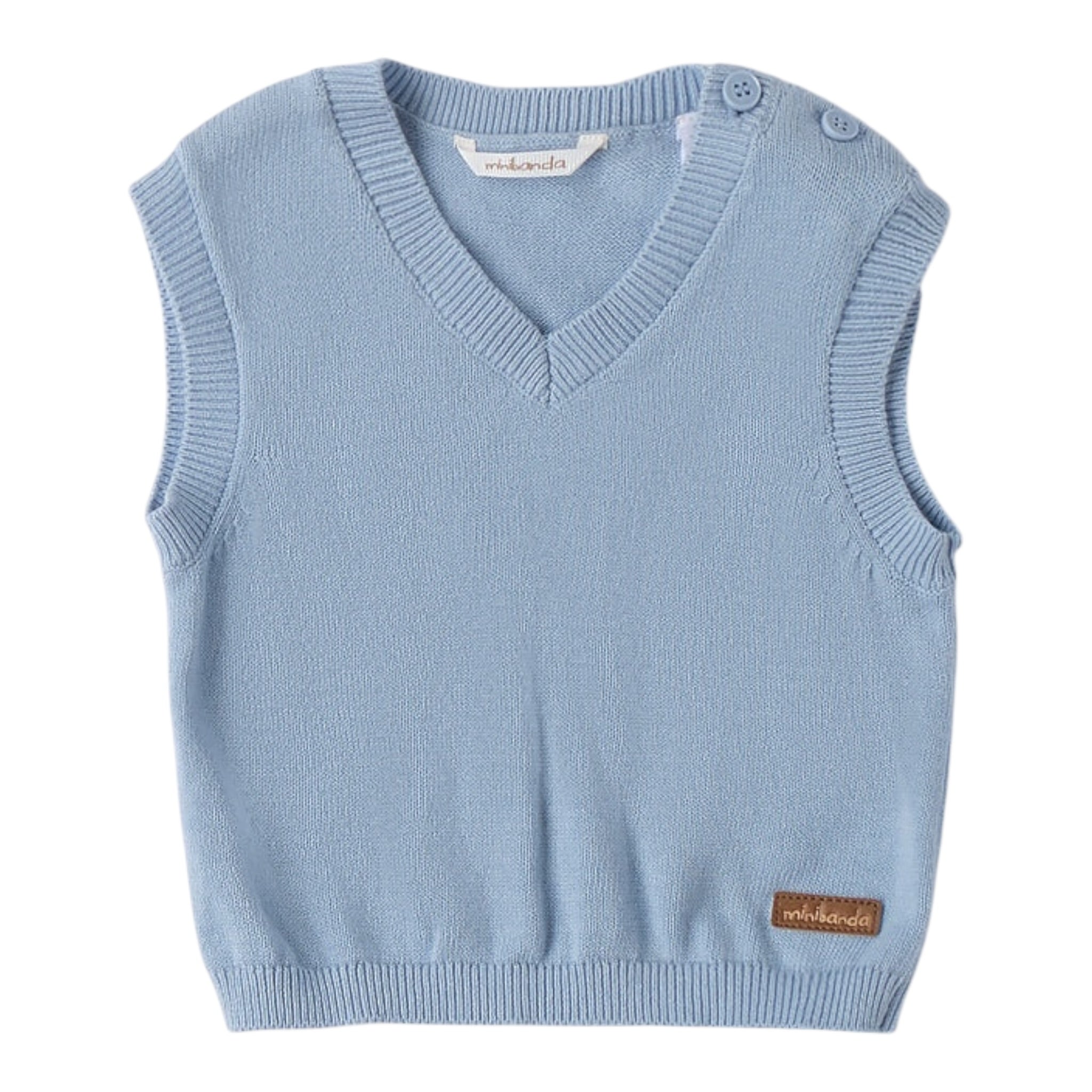 Mini Banda Gilet tinta unita Scollo A V Azzurro per Neonato 3B641X AZZURRO MINI BANDA 