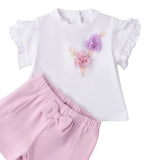 Mini Banda Completo 2 Pezzi Short-T-Shirt per Neonata 3B761 BIANCO MINI BANDA 