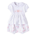 Minibanda Completo 2 Pezzi Short-T-Shirt Tinta Unita con Stampa Farfalle per Neonata 3B760 BIANCO MINIBANDA 