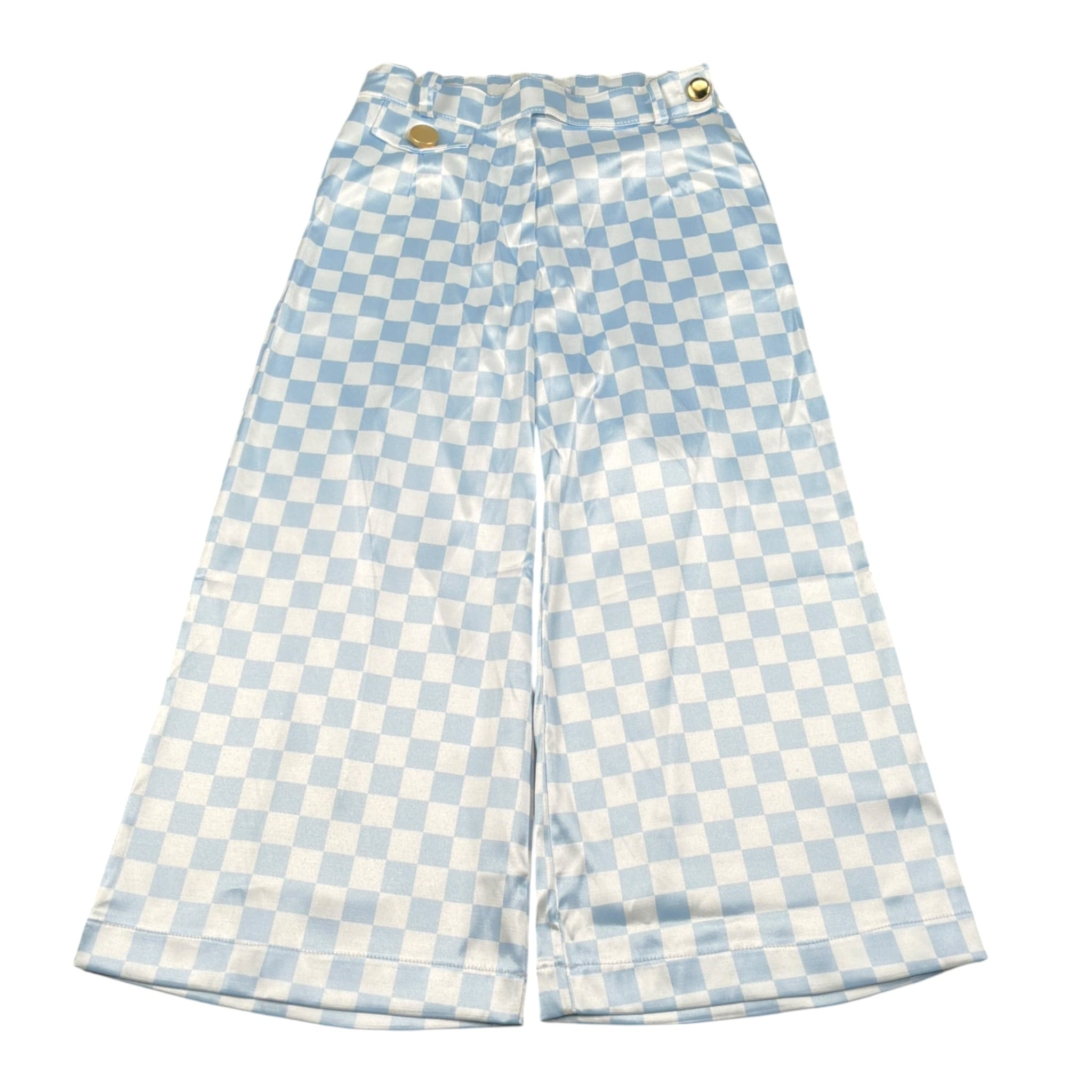 Miss Grant Pantalone Bicolore con Fantasia A Quadri Bianco/Azzurro per Bambina MG0565 BIANCO/AZZURRO MISS GRANT 