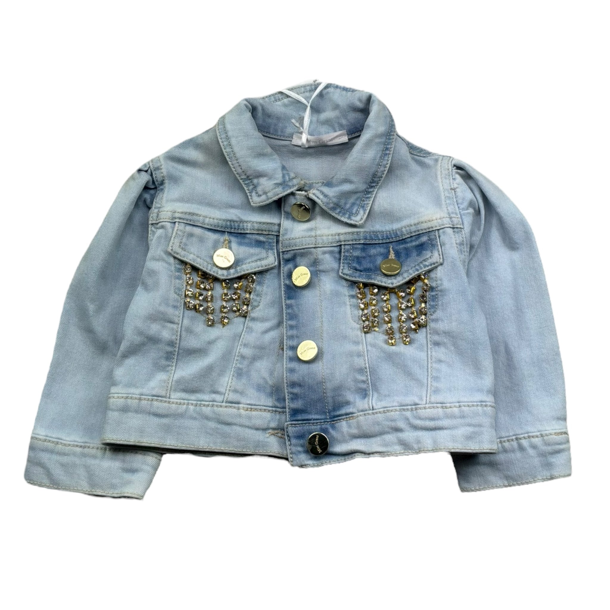 Miss Grant Giubbno In Denim Tinta Unita con Applicazioni per Neonata MG1033 AZZURRO MISS GRANT 