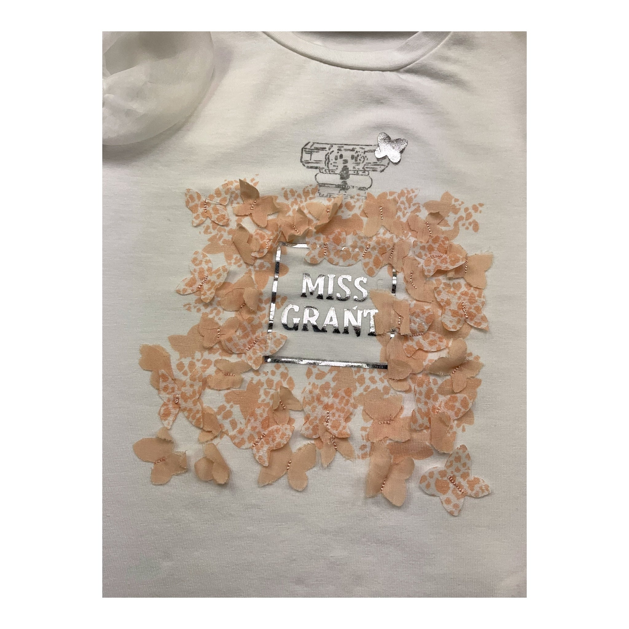 Miss Grant T-Shirt Girocollo Tinta Unita con Stampa In Contrasto per Neonata MG1336 BIANCO MISS GRANT 