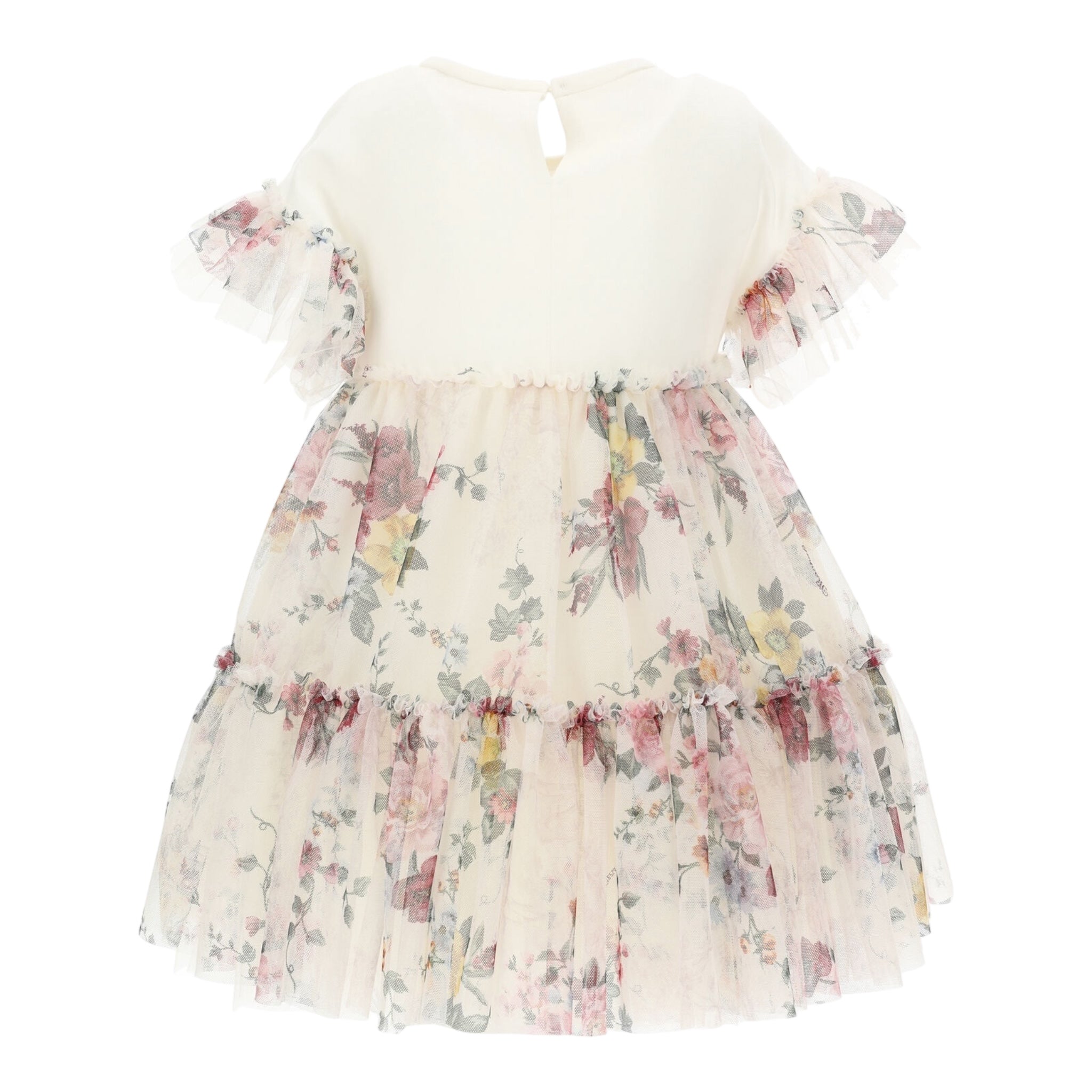 Monnalisa Abito Tinta Unita con Fantasia Fiori E Tulle per Bambina 110903 AVORIO MONNALISA 