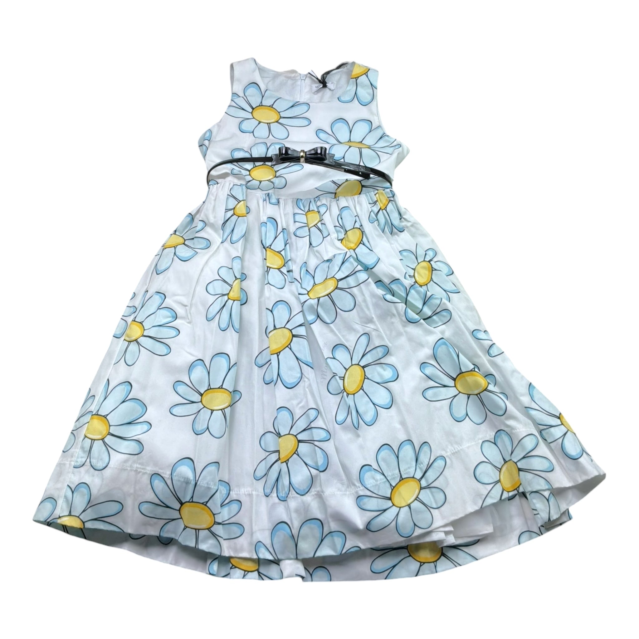 Monnalisa Abito Giromanica Tinta Unita con Fantasia Fiori per Bambina 119908 BIANCO MONNALISA 