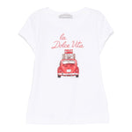 Monnalisa T-Shirt Tinta Unita Girocollo con Stampa per Bambina 11E626 BIANCO MONNALISA 