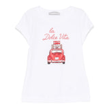 Monnalisa T-Shirt Tinta Unita Girocollo con Stampa per Bambina 11E626 BIANCO MONNALISA 
