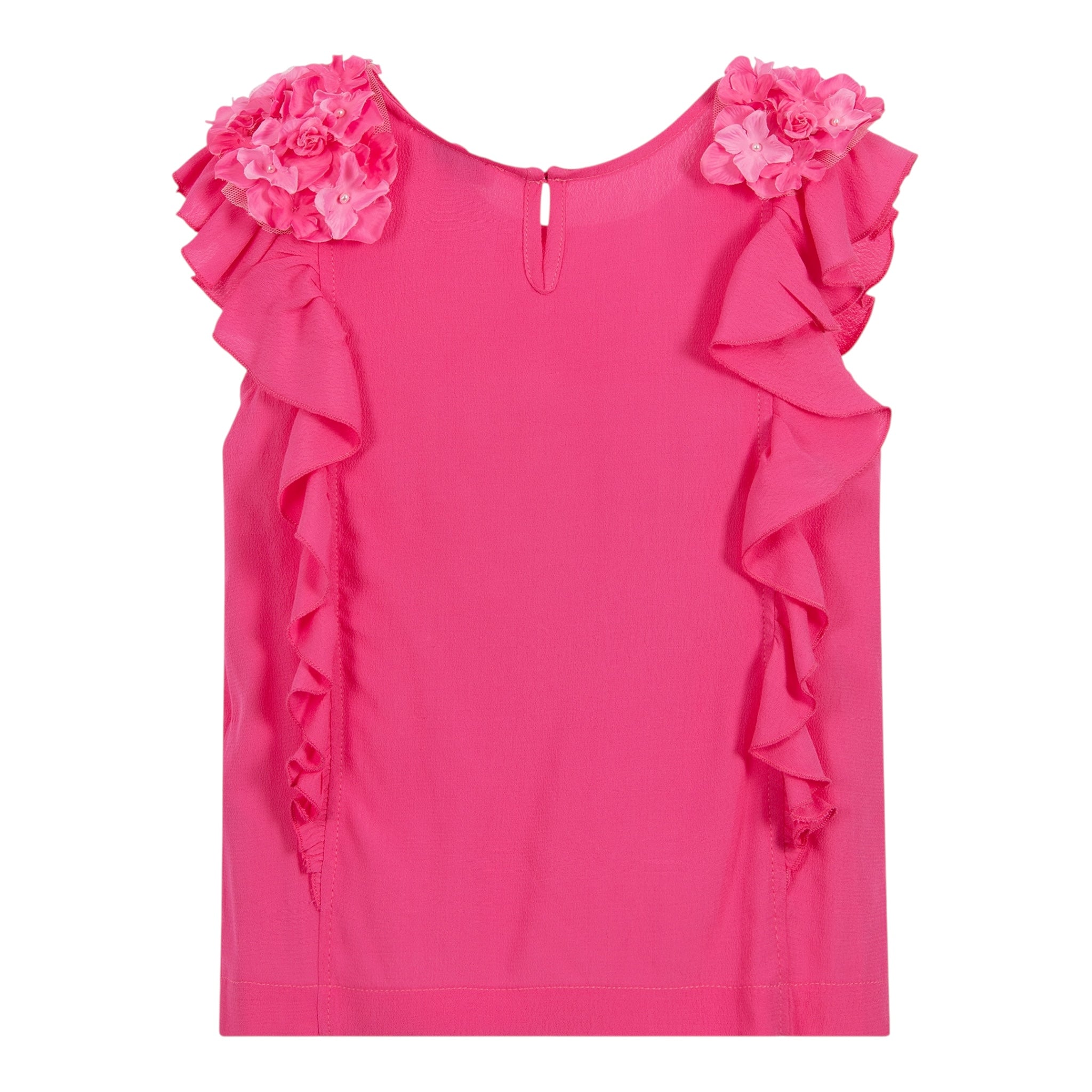Monnalisa Camicia Giromanica Tinta Unita con Applicazioni per Bambina 175603FS ROSA FLUO MONNALISA 