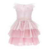 Monnalisa Abito Giromanica Tinta Unita con Tulle per Bambina 17E900 ROSA MONNALISA 