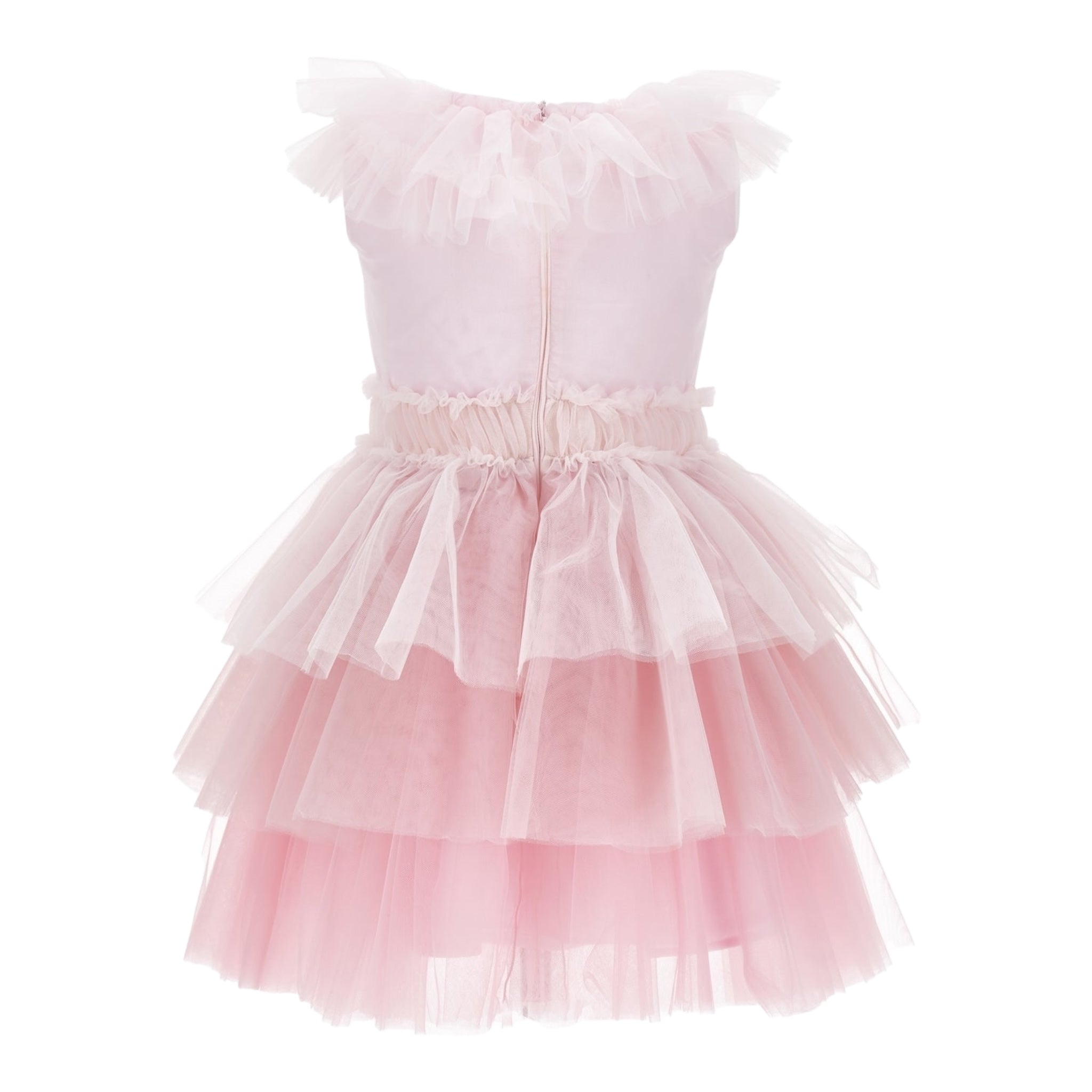 Monnalisa Abito Giromanica Tinta Unita con Tulle per Bambina 17E900 ROSA MONNALISA 
