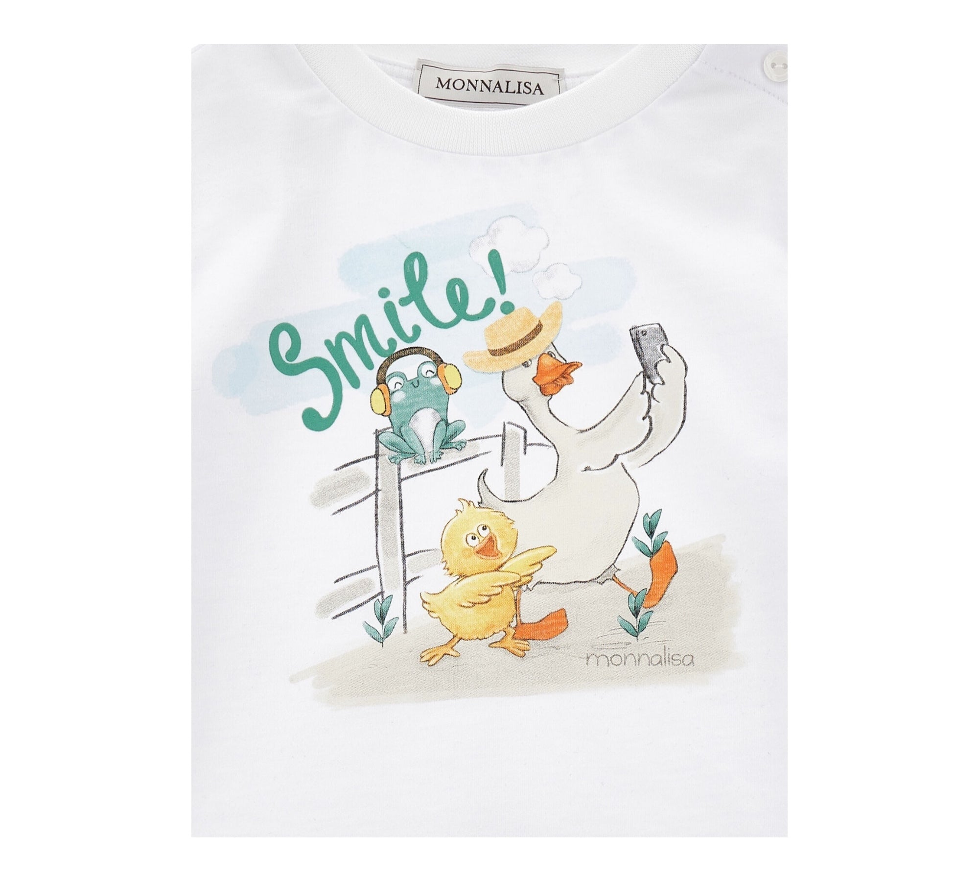 Monnalisa T-Shirt Girocollo Tinta Unita con Stampa per Neonato 28E603 BIANCO MONNALISA 