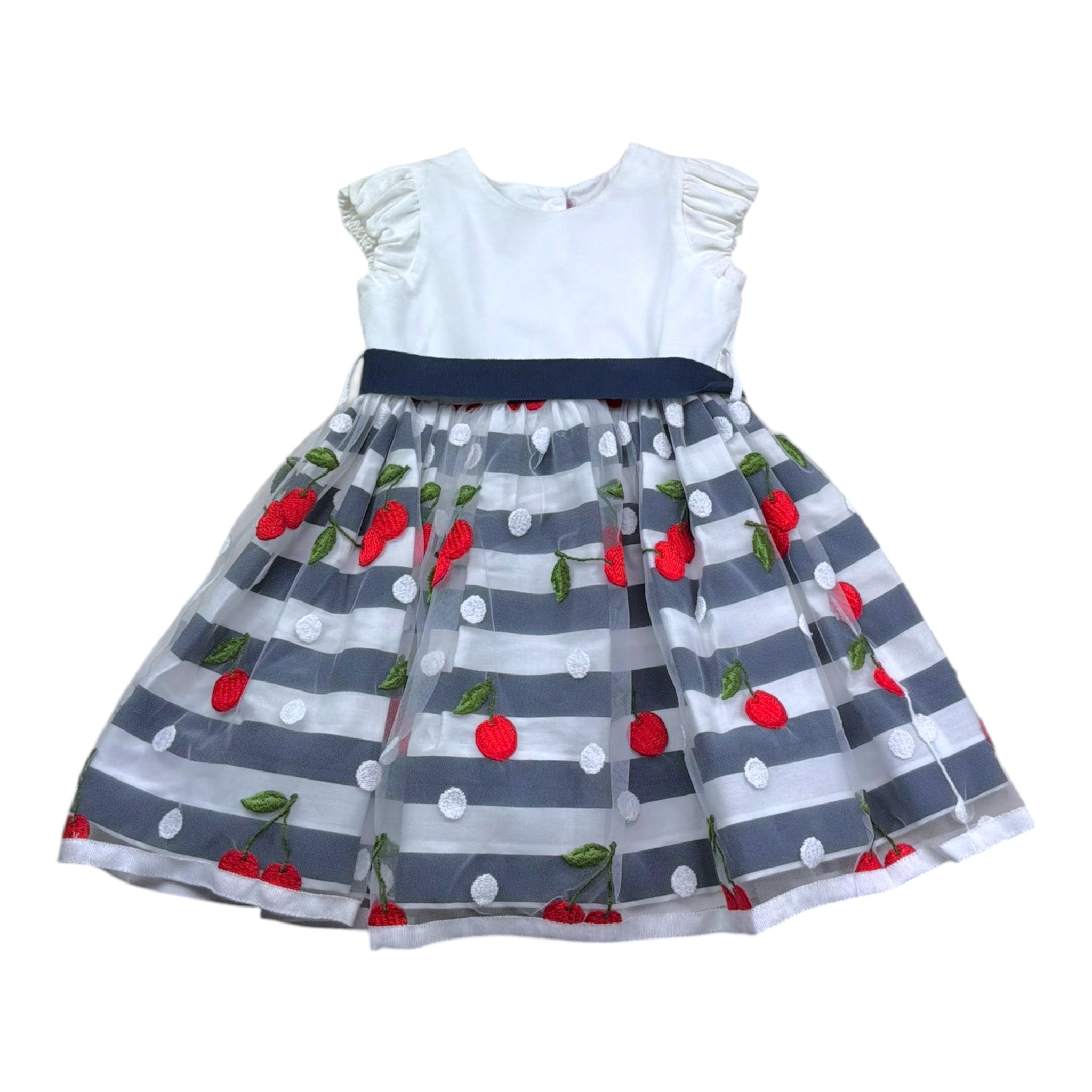 Monnalisa Abito Bicolore con Fantasia Ciliegie per Neonata 315908 BIANCO/BLU MONNALISA 