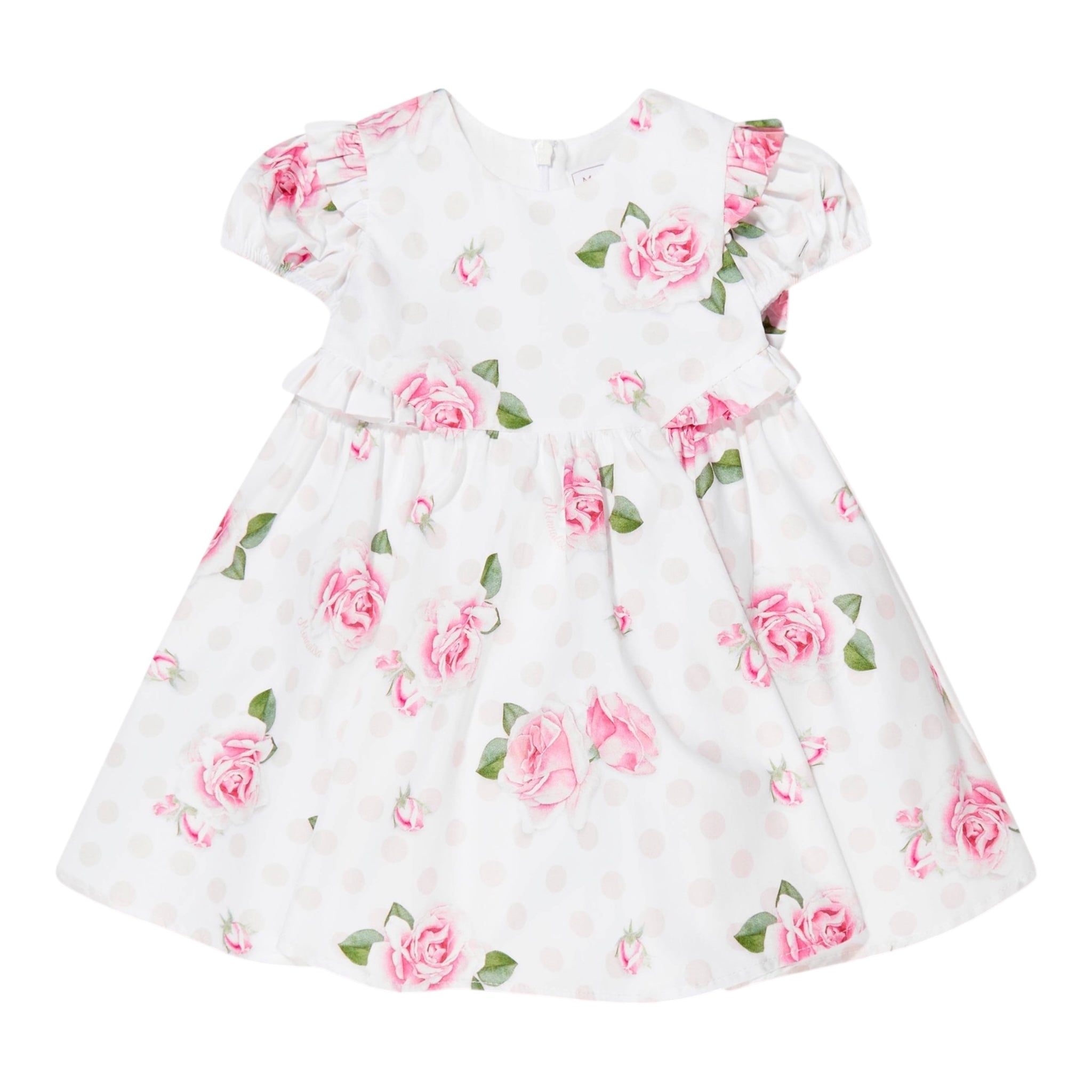 Monnalisa Abito Mezza Manica Tinta Unita con Stampe Rose per Neonata 31A909 BIANCO MONNALISA 