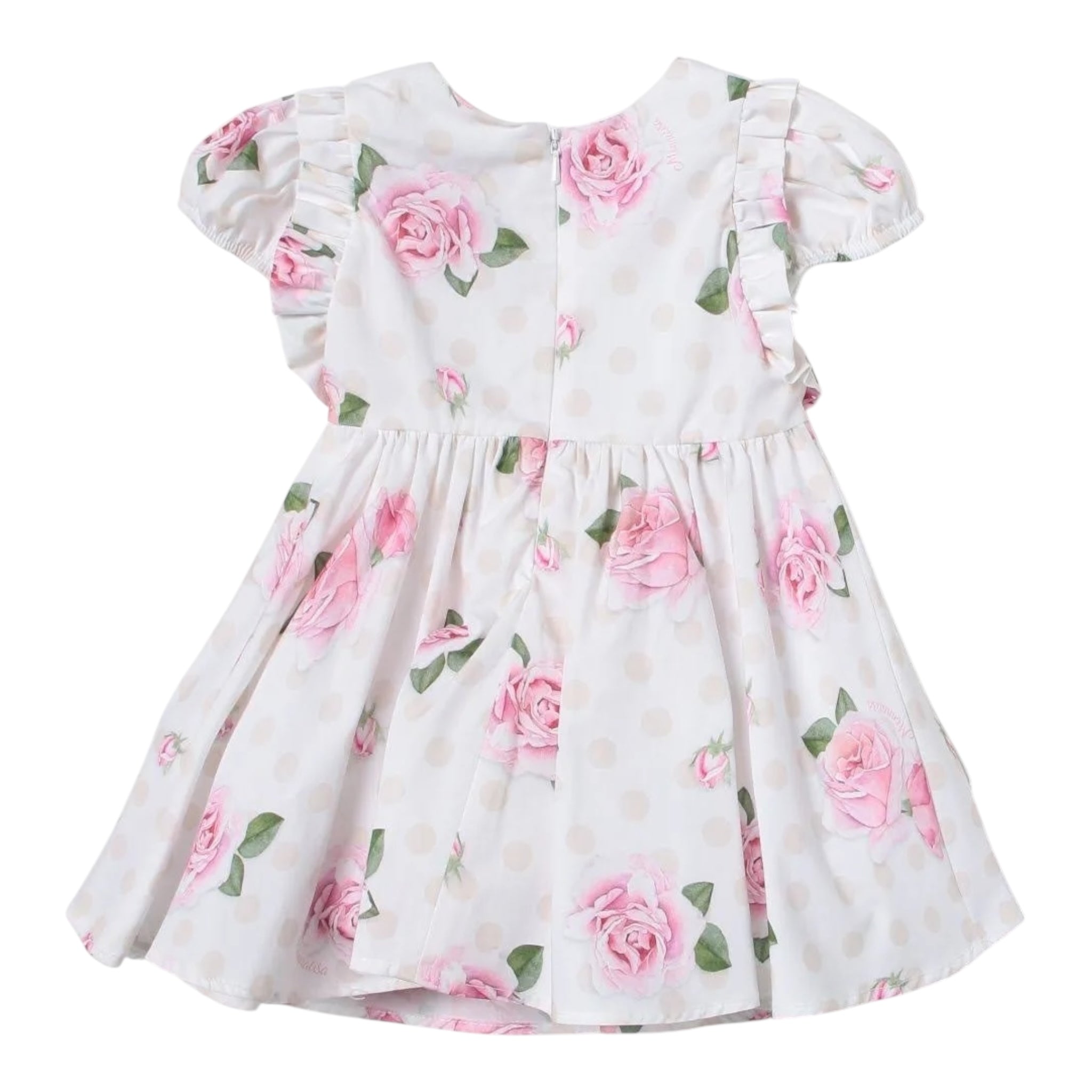 Monnalisa Abito Mezza Manica Tinta Unita con Stampe Rose per Neonata 31A909 BIANCO MONNALISA 
