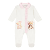 Monnalisa Set Tutina-Cappello-Bavetta Tinta Unita con Stampa per Neonata 35D506 BIANCO MONNALISA 