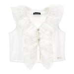Monnalisa Camicia Giromanica Tinta Unita con Rouches per Bambina 41E302 BIANCO MONNALISA 