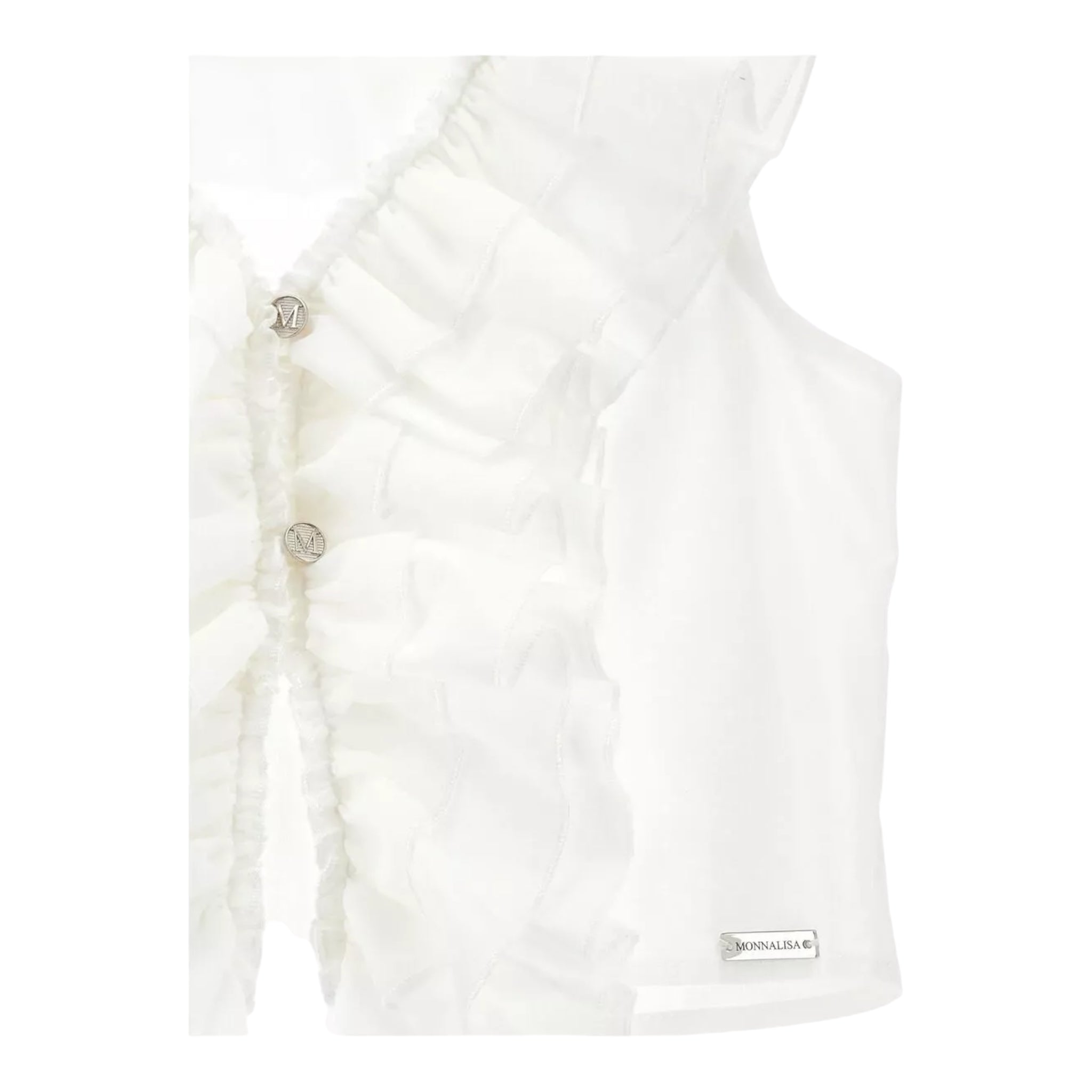 Monnalisa Camicia Giromanica Tinta Unita con Rouches per Bambina 41E302 BIANCO MONNALISA 