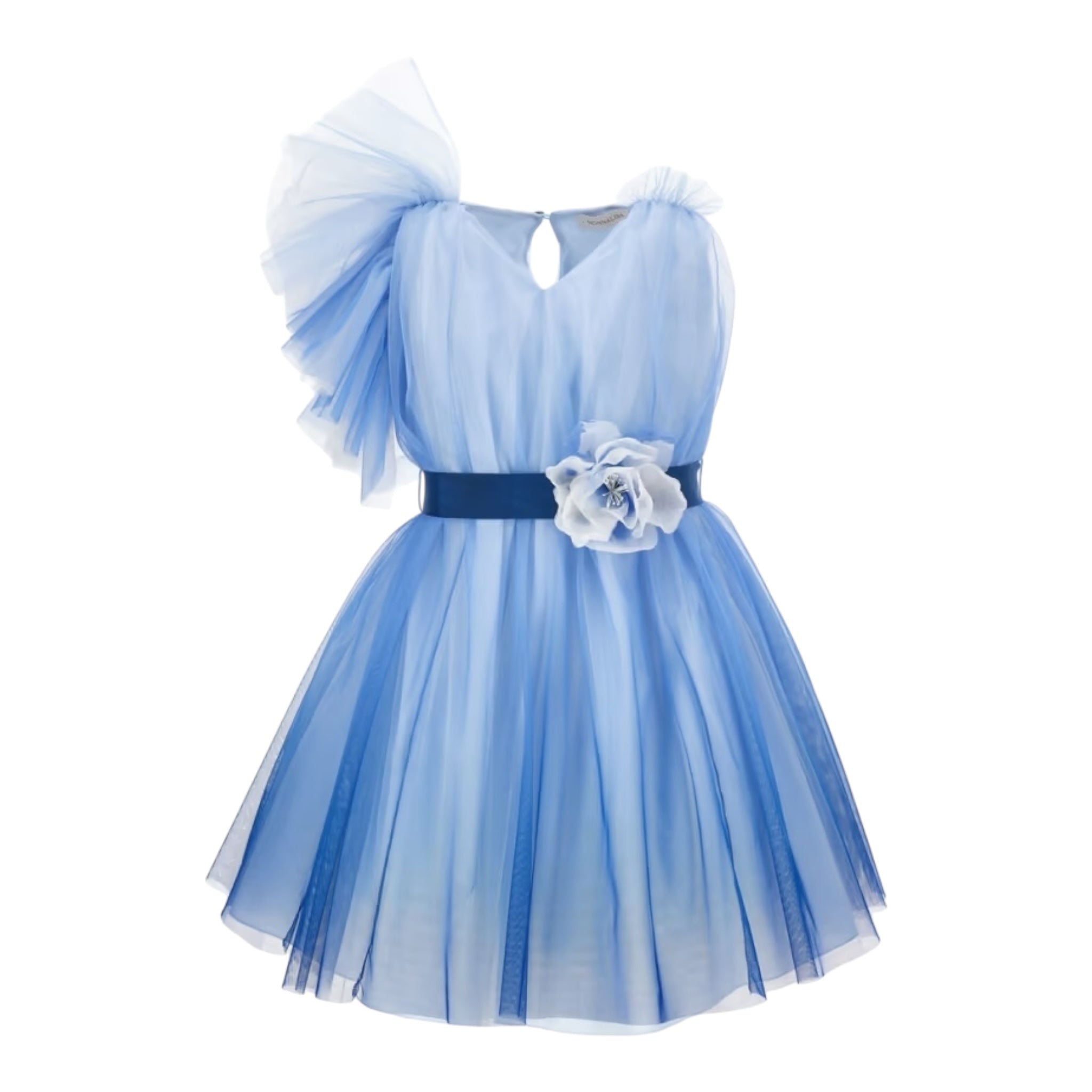 Monnalisa Abito Cerimonia Tinta Unita con Tulle per Bambina 71A914 AZZURRO MONNALISA 