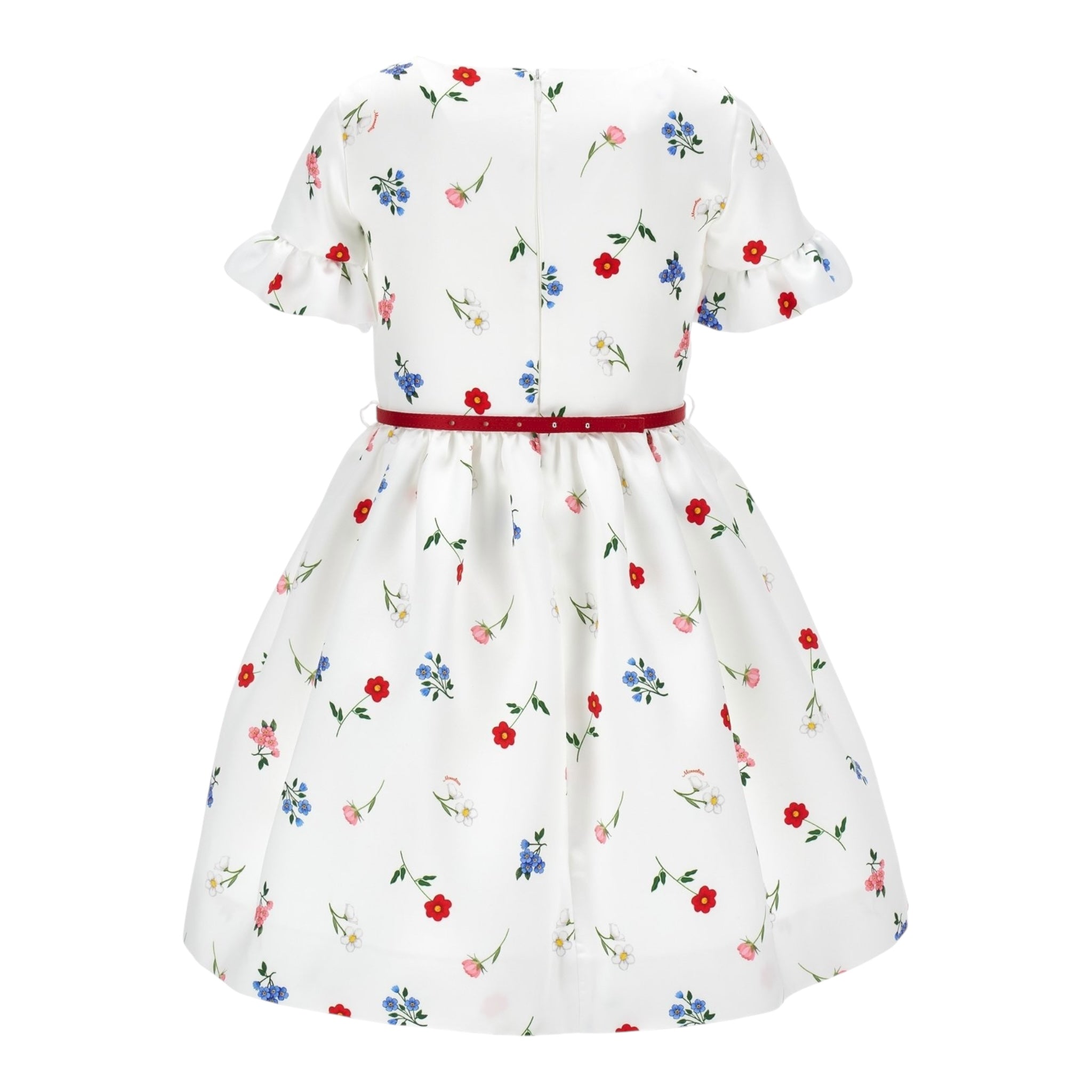 Monnalisa Abito Tinta Unita con Cintura E Fantasia Fiori per Bambina 71E909 BIANCO MONNALISA 
