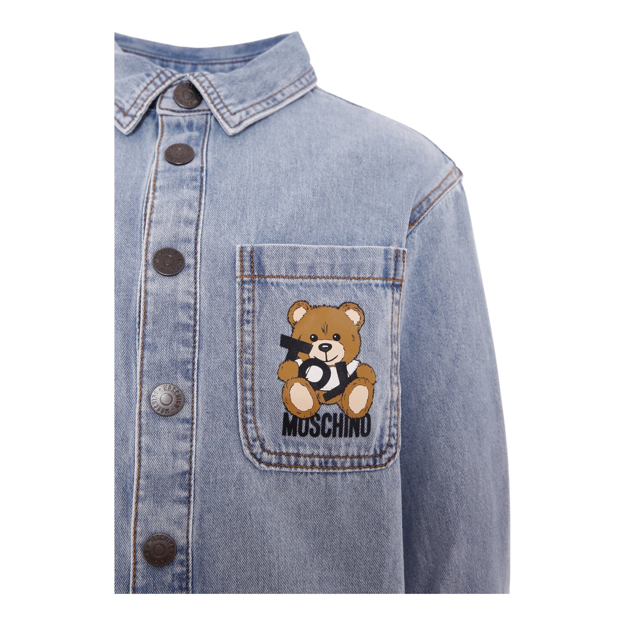 Moschino Camicia In Denim Tinta Unita con Stampa per Bambina HUC01F AZZURRO MOSCHINO 