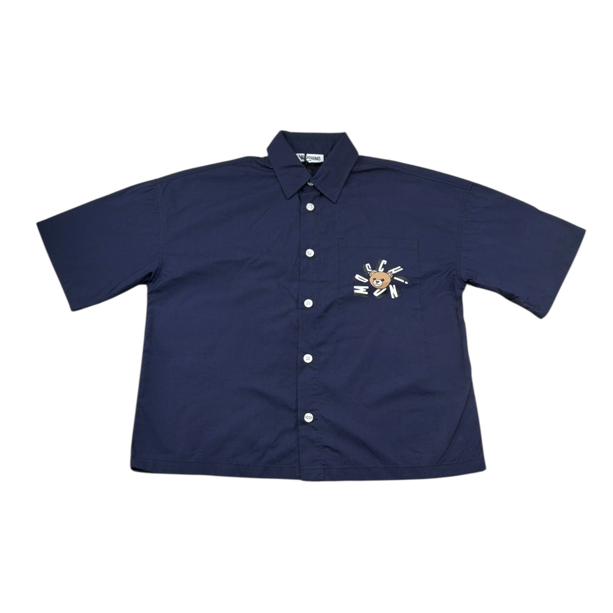 Moschino Camicia Mezza Manica Tinta Unita con Stampa per Bambina HUC01W BLU MOSCHINO 