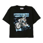 Moschino T-Shirt Girocollo tinta unita con Stampa Nero per Bambino HUM054 NERO MOSCHINO 