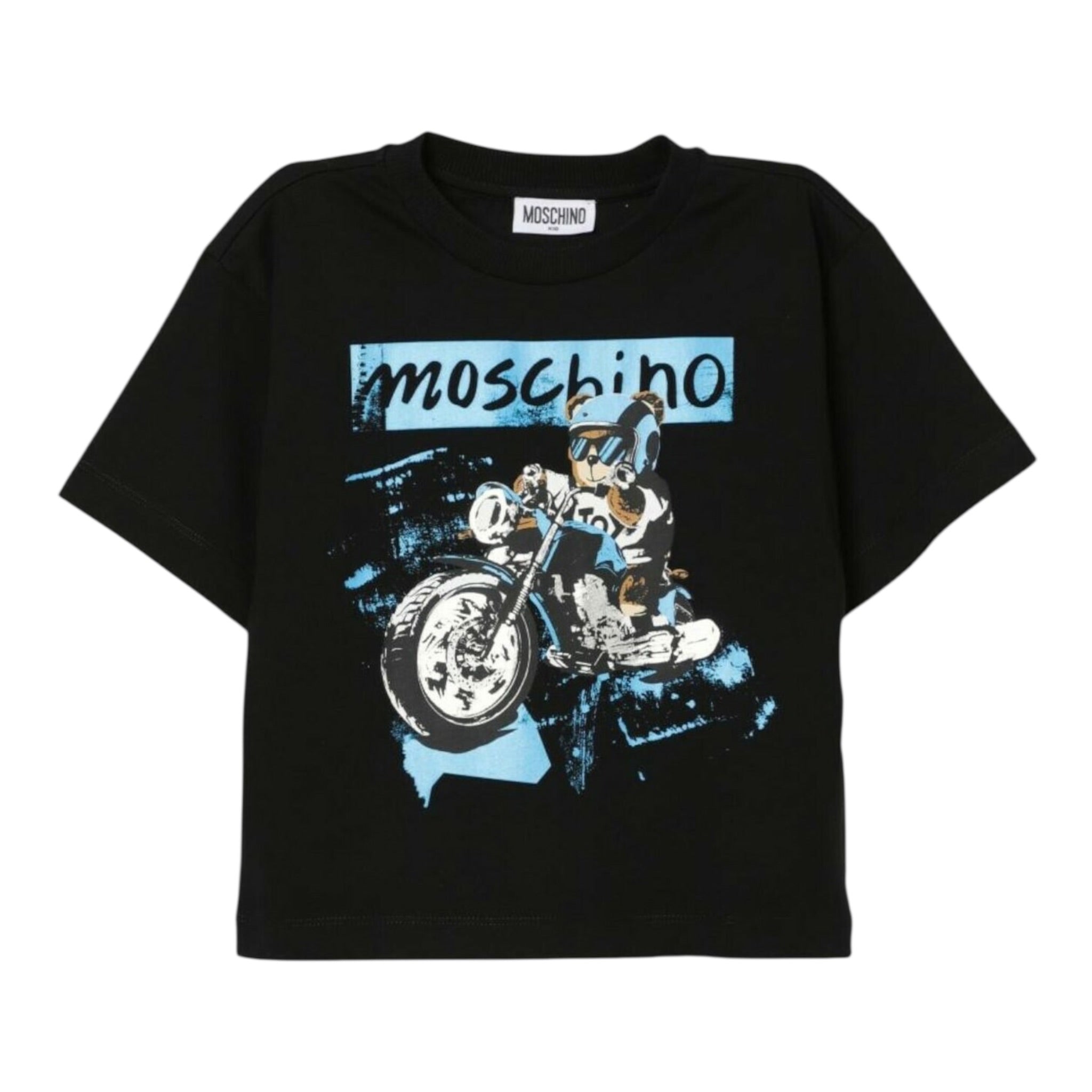 Moschino T-Shirt Girocollo tinta unita con Stampa Nero per Bambino HUM054 NERO MOSCHINO 