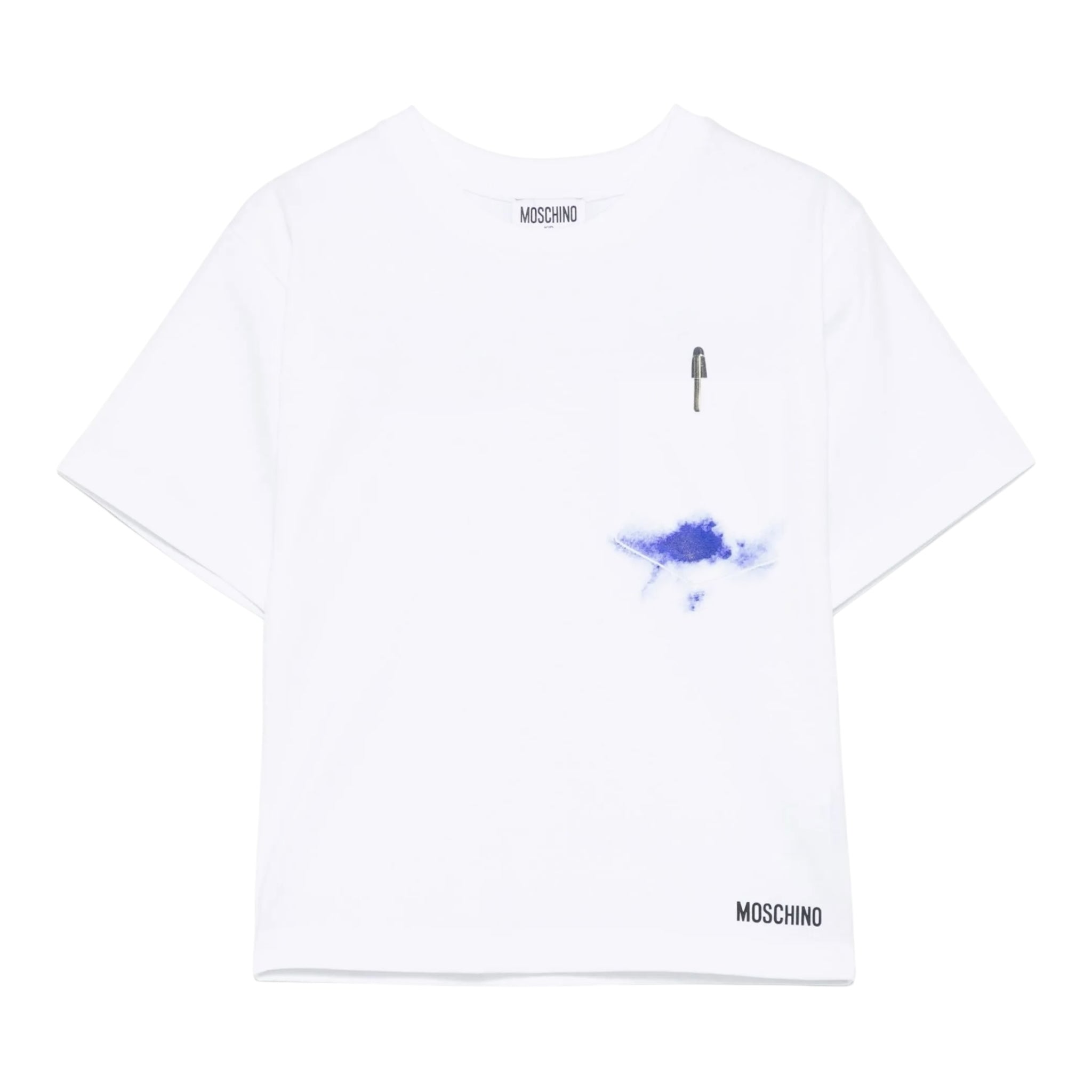 Moschino T-Shirt Girocollo Tinta Unita con Taschino per Bambino HUM055X BIANCO MOSCHINO 