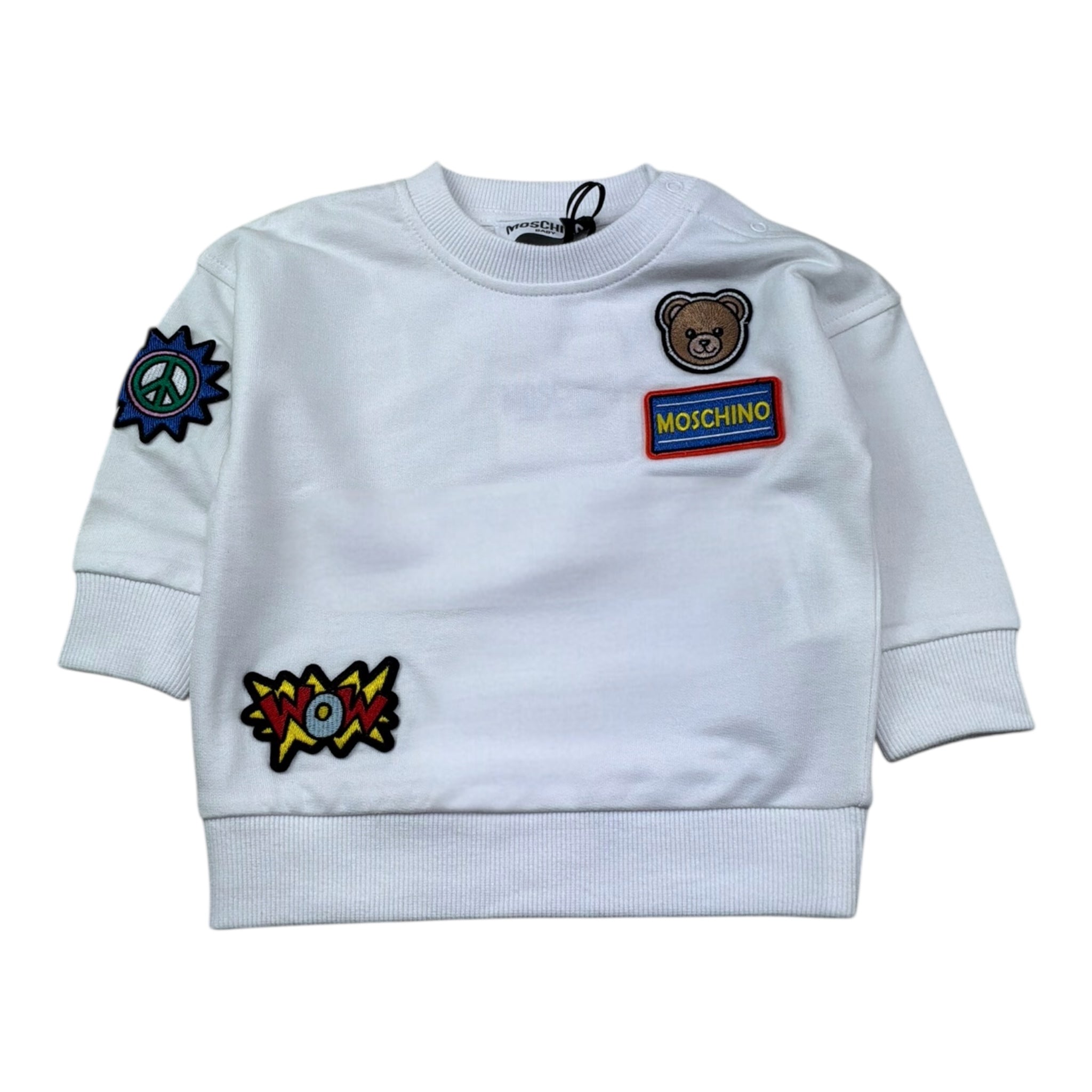 Moschino Felpa Girocollo Tinta Unita con Applicazioni per Neonato M9F03Q BIANCO MOSCHINO 