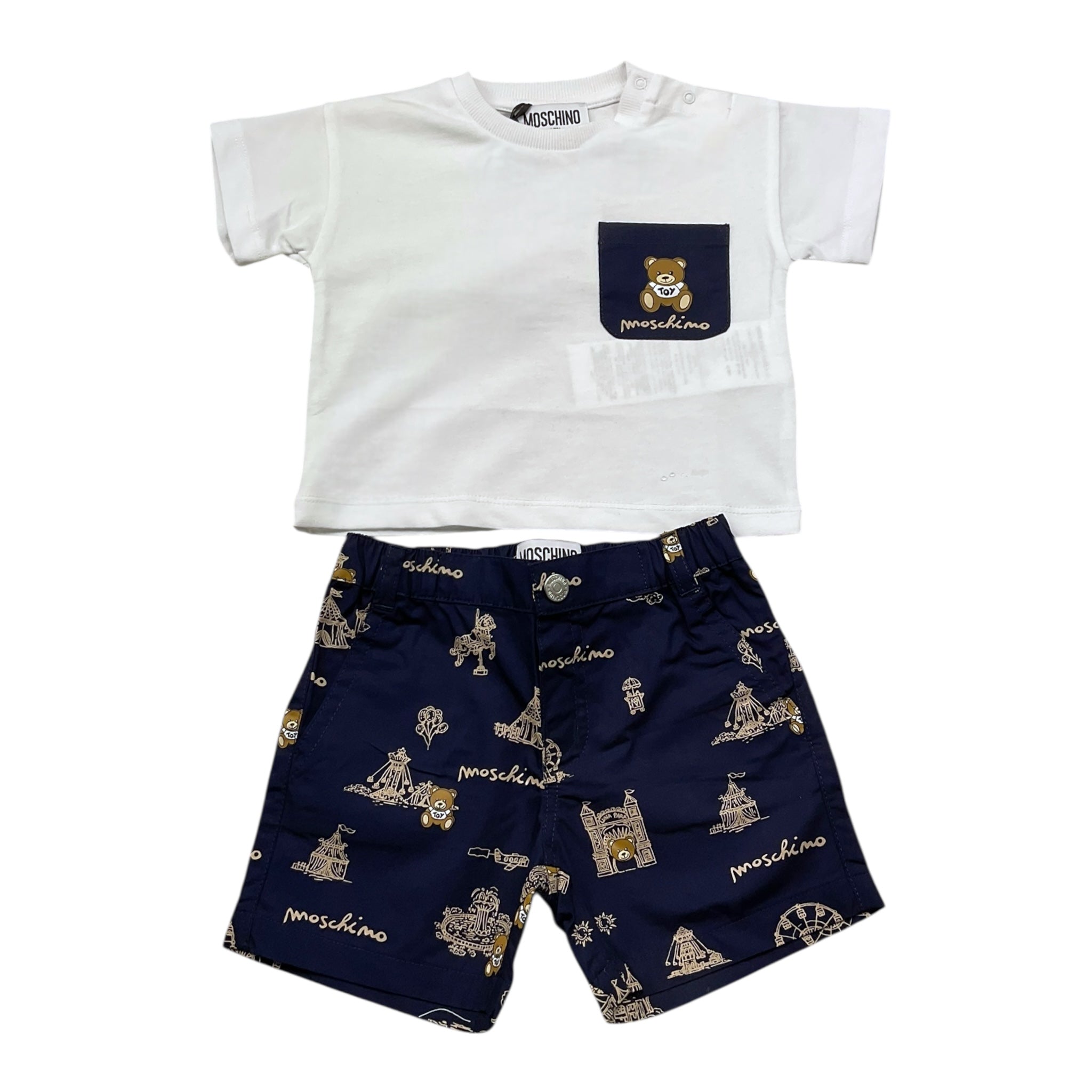 Moschino Completo 2 Pezzi T-Shirt-Bermuda Bicolore per Bambino MUG01CJ BIANCO/BLU MOSCHINO 