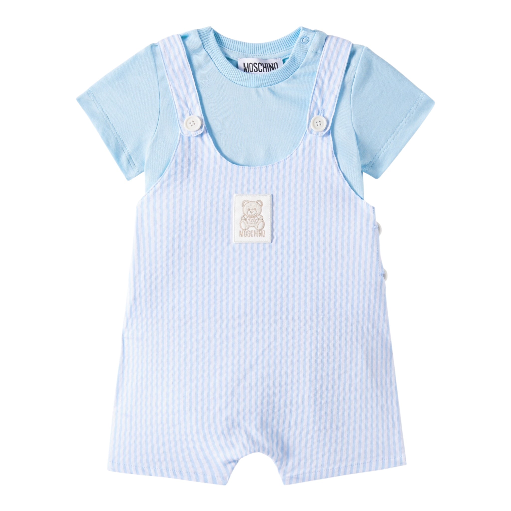 Moschino Completo 2 Pezzi T-Shirt-Salopette per Neonato MUG01I AZZURRO MOSCHINO 