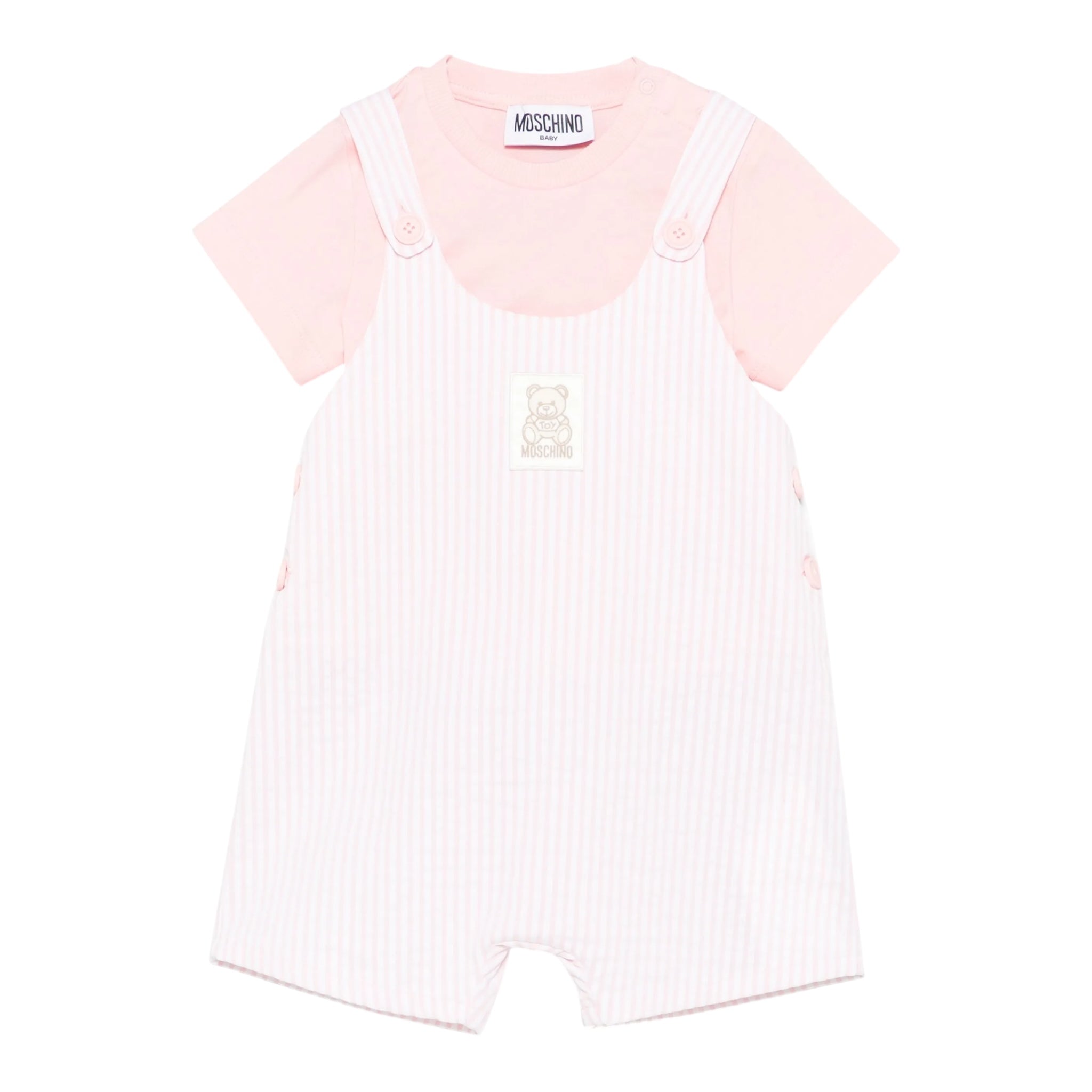 Moschino Completo 2 Pezzi T-Shirt-Salopette per Neonata MUG01L ROSA MOSCHINO 