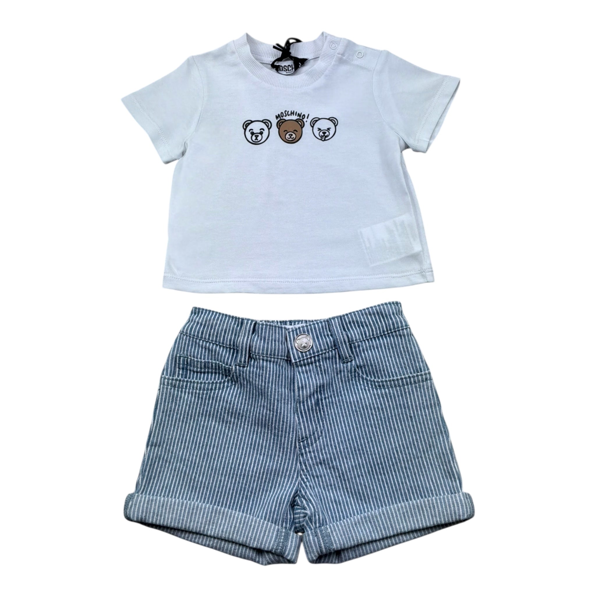 Moschino Completo 2 Pezzi T-Shirt-Bermuda Tinta Unita con Stampa per Neonato MUG01O BIANCO MOSCHINO 