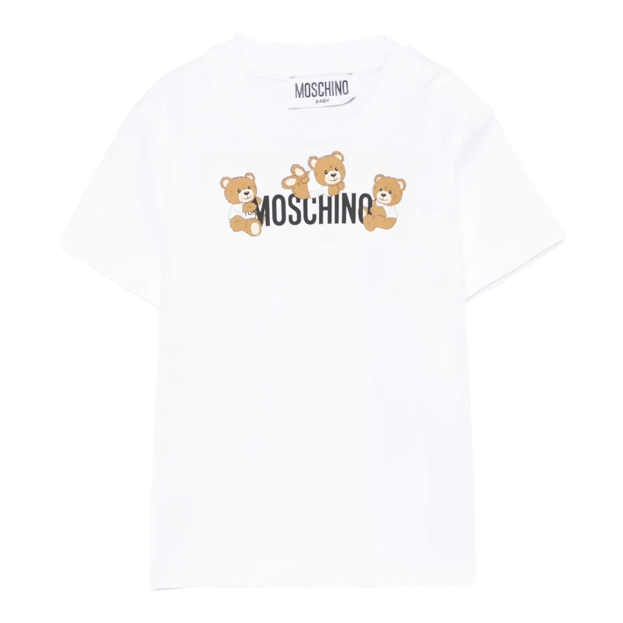 Moschino T-Shirt Girocollo Tinta Unita con Orso per Neonato MUM04AN BIANCO MOSCHINO 