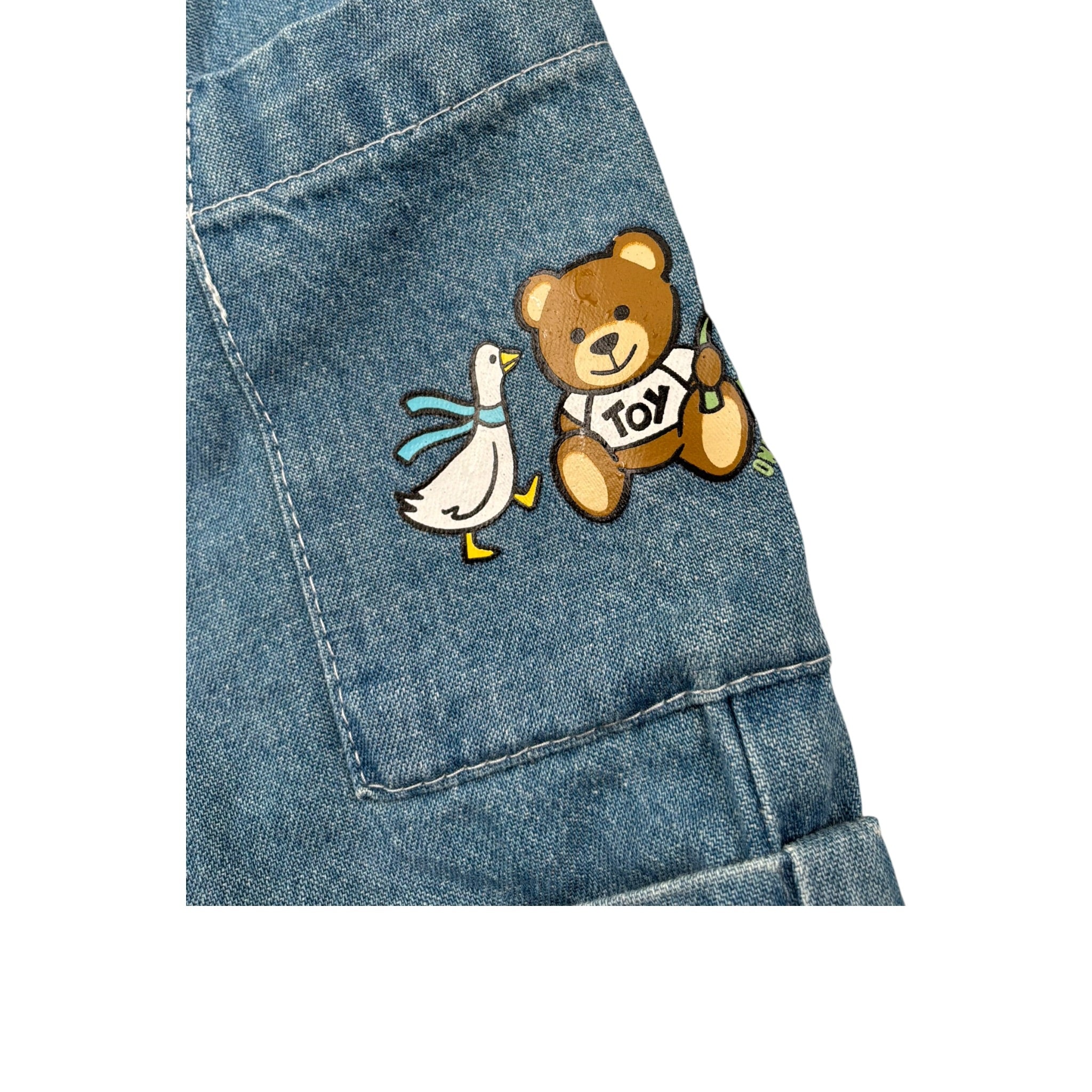 Moschino bermuda In Denim Tinta Unita con Stampa per Neonata MUQ019X BLU MOSCHINO 