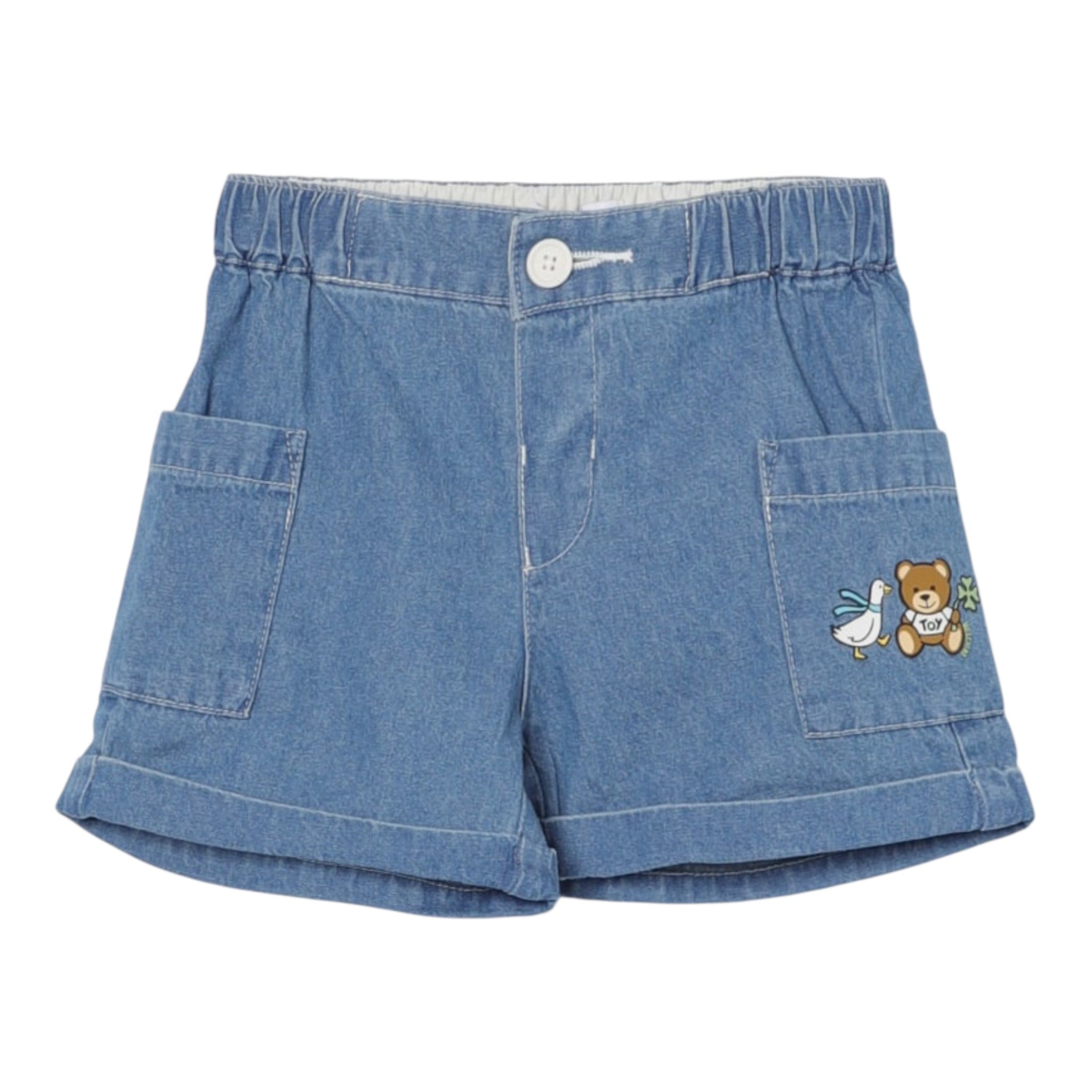 Moschino bermuda In Denim Tinta Unita con Stampa per Neonata MUQ019X BLU MOSCHINO 